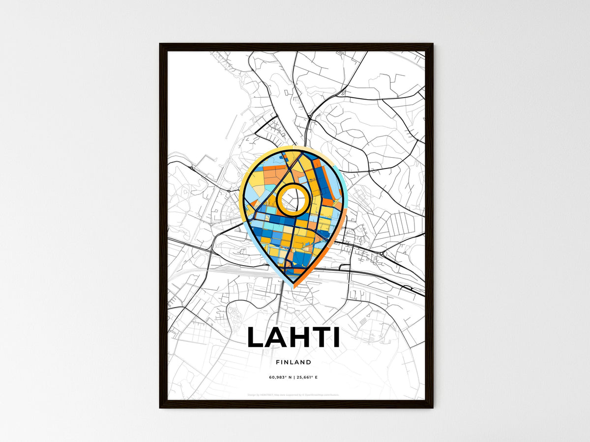Lahti Finland wedding art map with pointer icon
