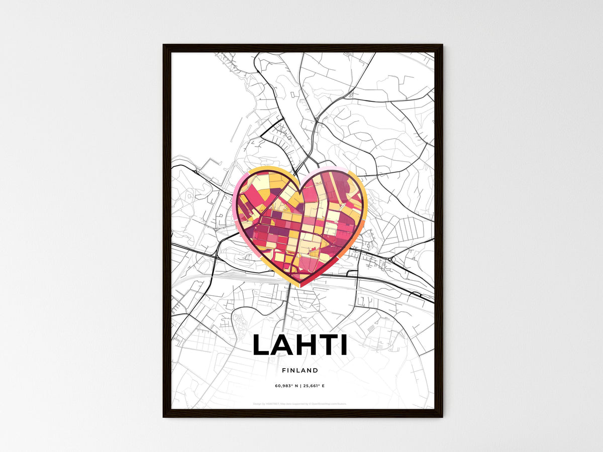 Lahti Finland wedding art map with heart icon