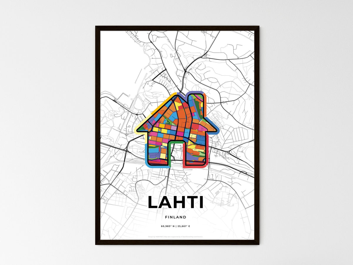 Lahti Finland wedding art map with home icon