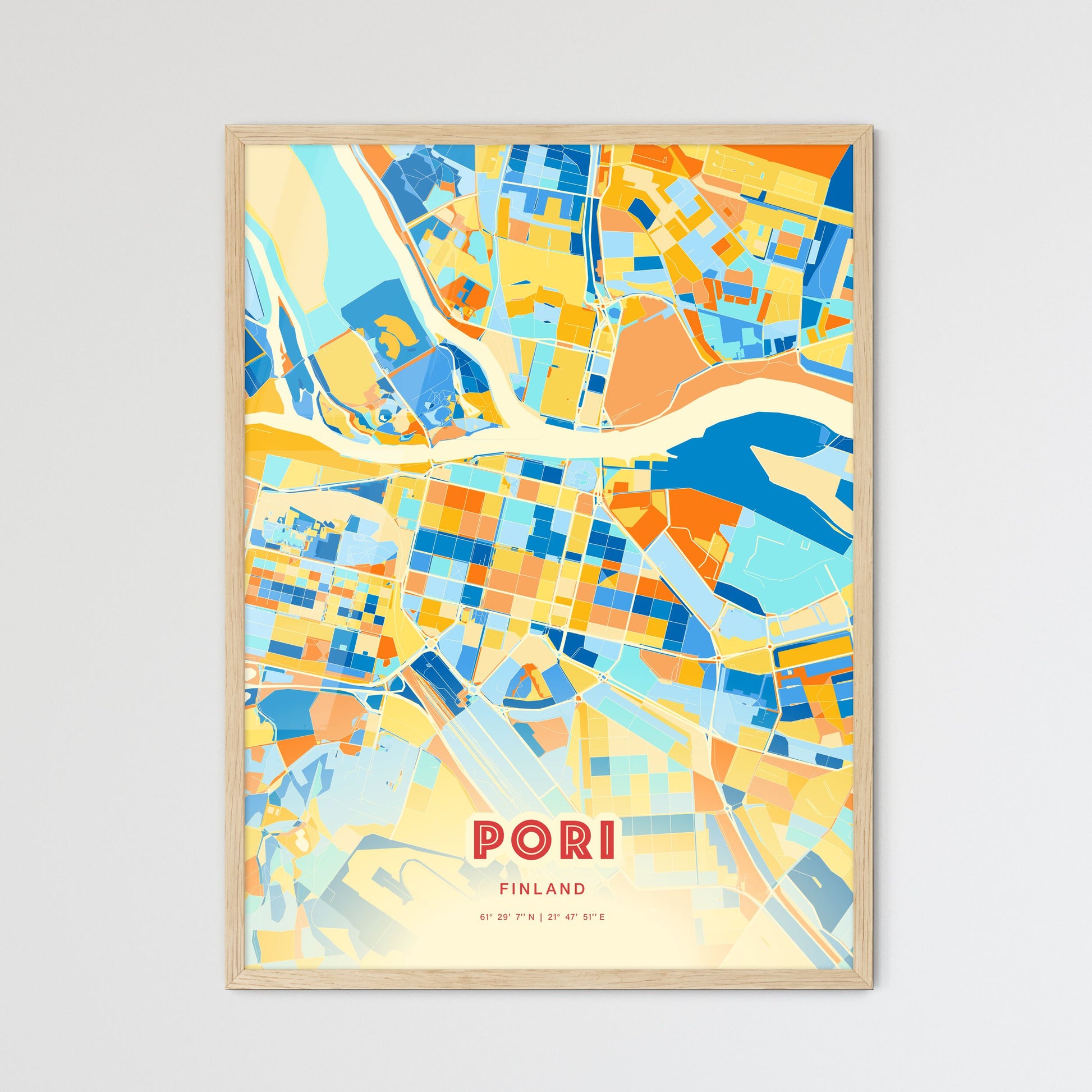 Colorful PORI FINLAND Fine Art Map Blue Orange