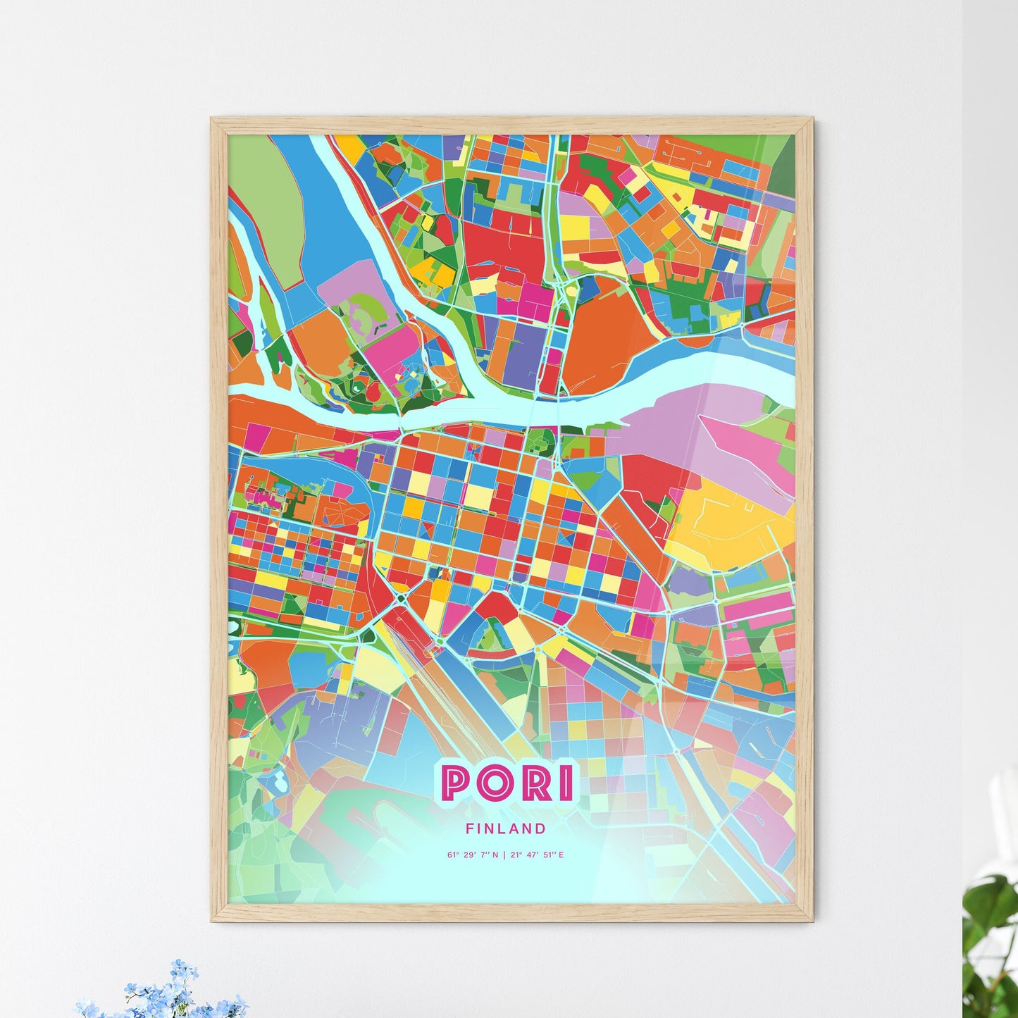 Colorful PORI FINLAND Fine Art Map Crazy Colors