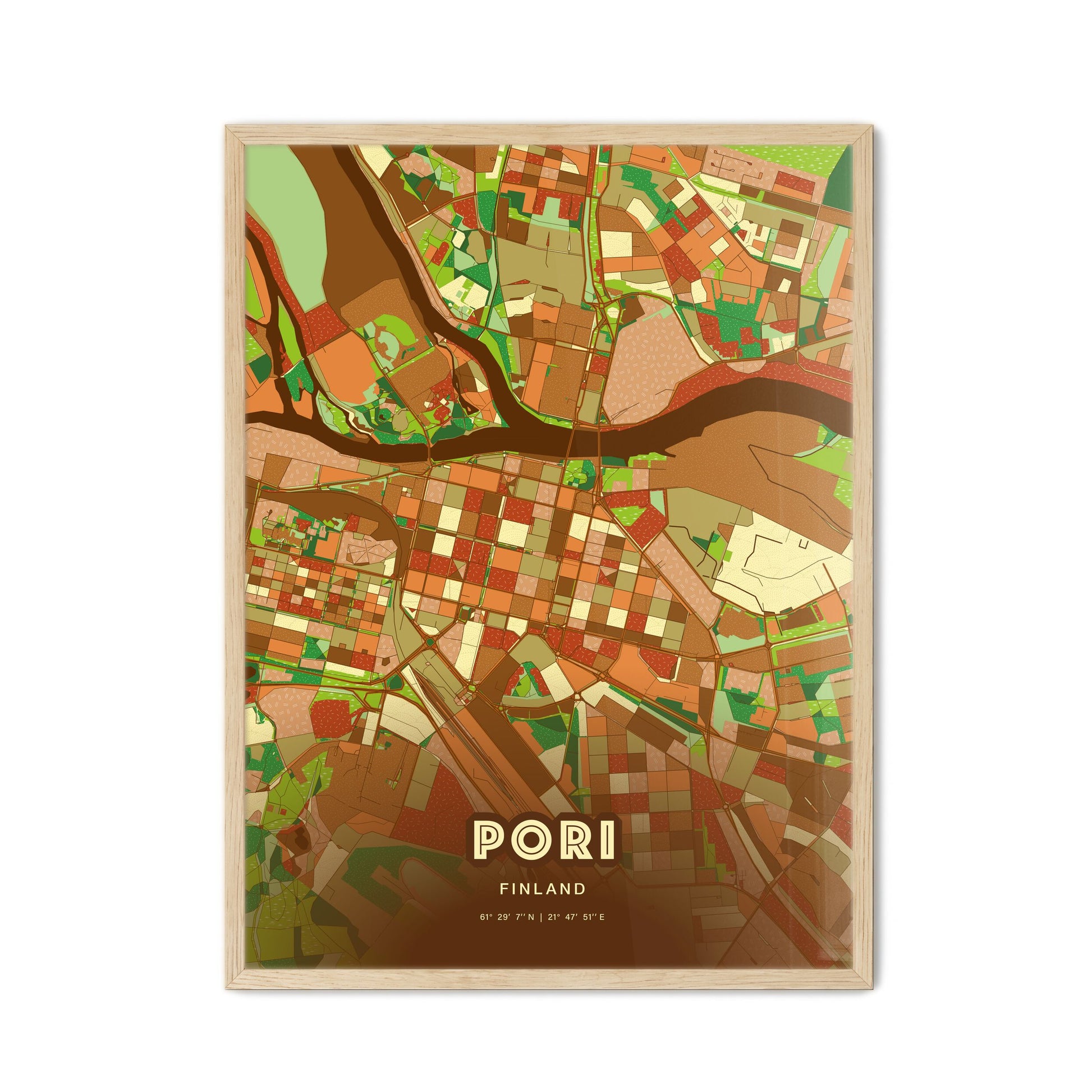 Colorful PORI FINLAND Fine Art Map Farmhouse