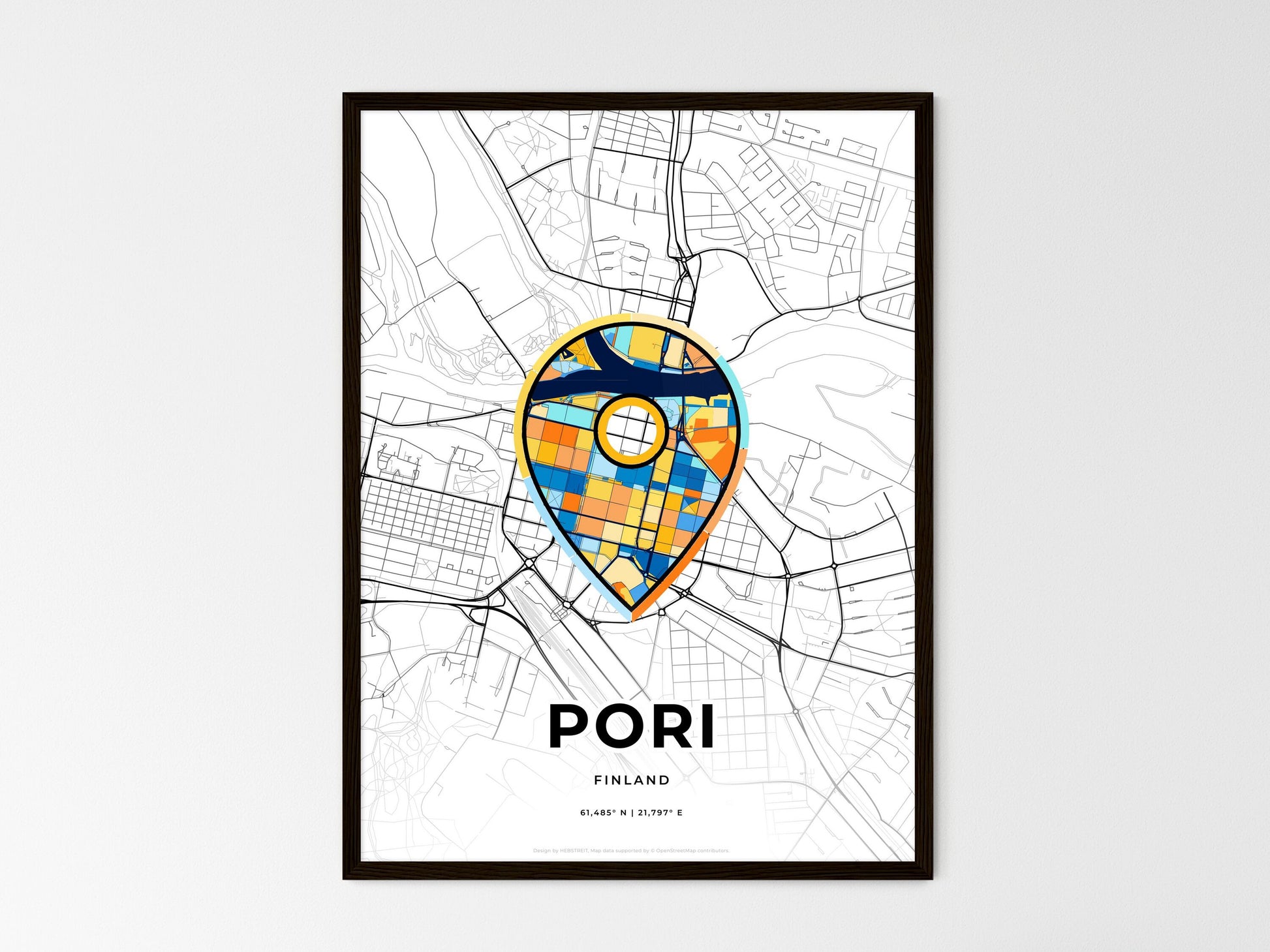 Pori Finland wedding art map with pointer icon