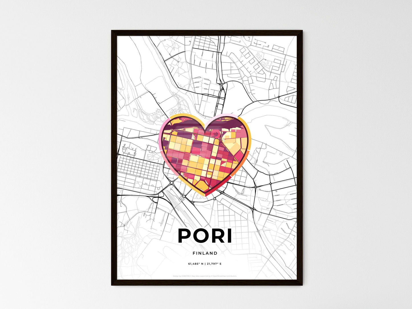 Pori Finland wedding art map with heart icon