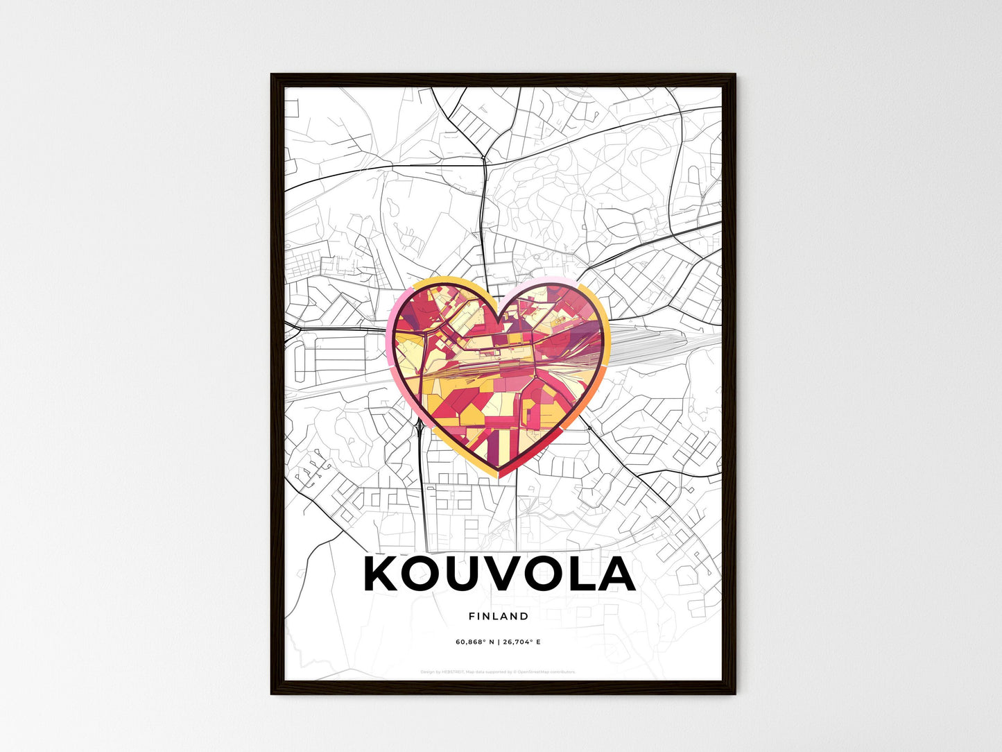 Kouvola Finland wedding art map with heart icon