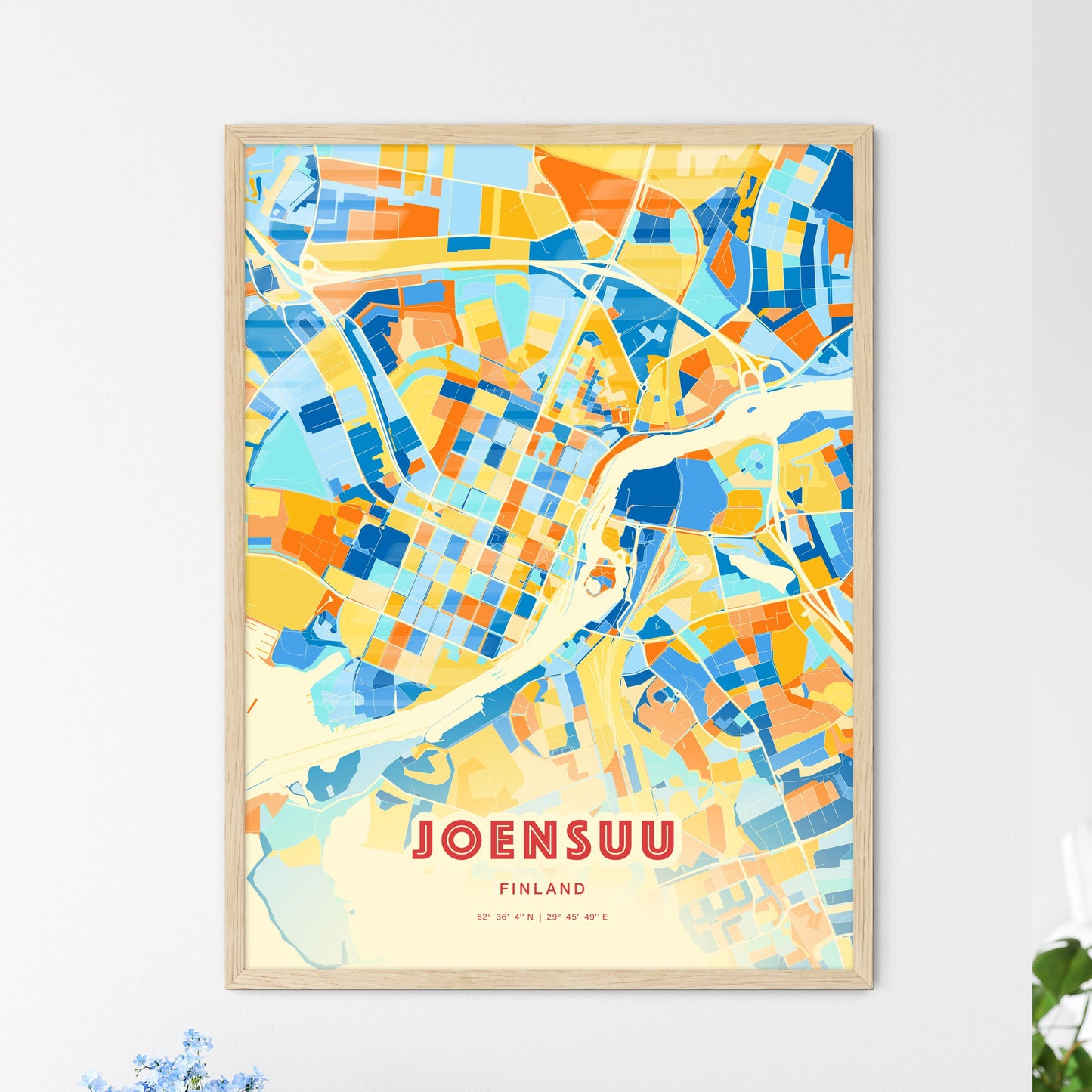 Colorful JOENSUU FINLAND Fine Art Map Blue Orange