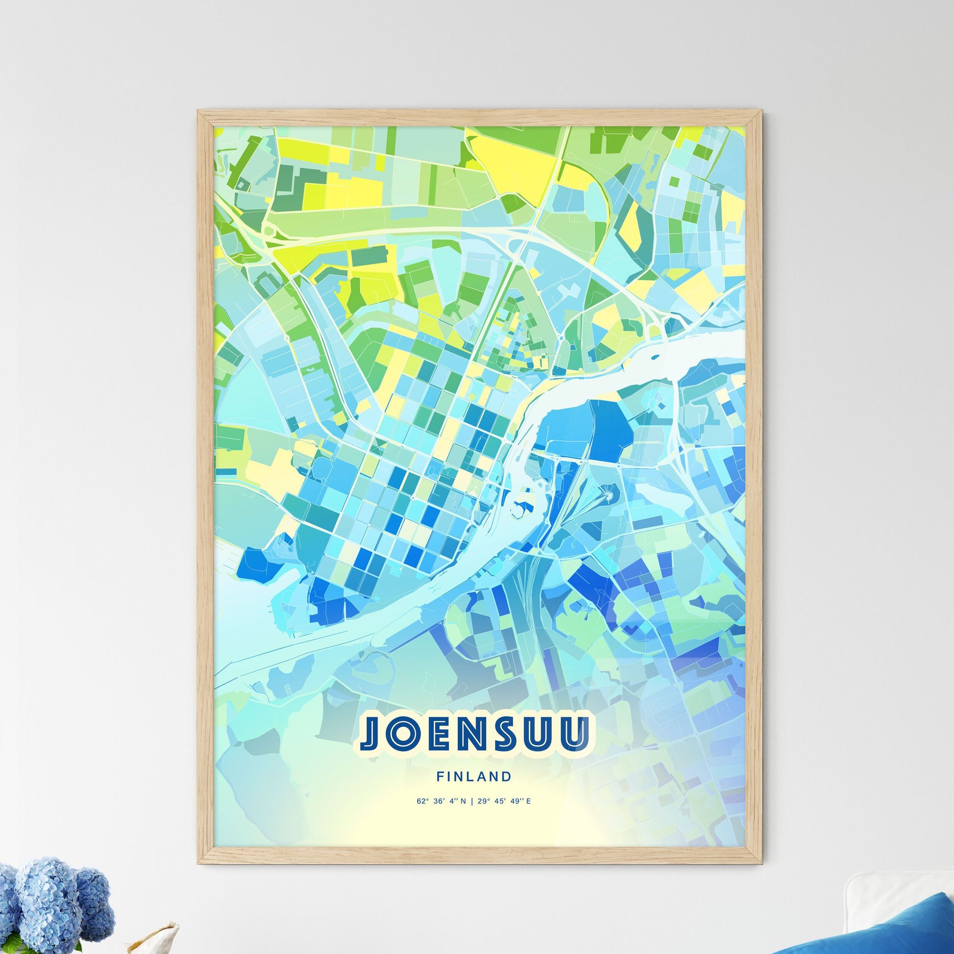 Colorful JOENSUU FINLAND Fine Art Map Cool Blue