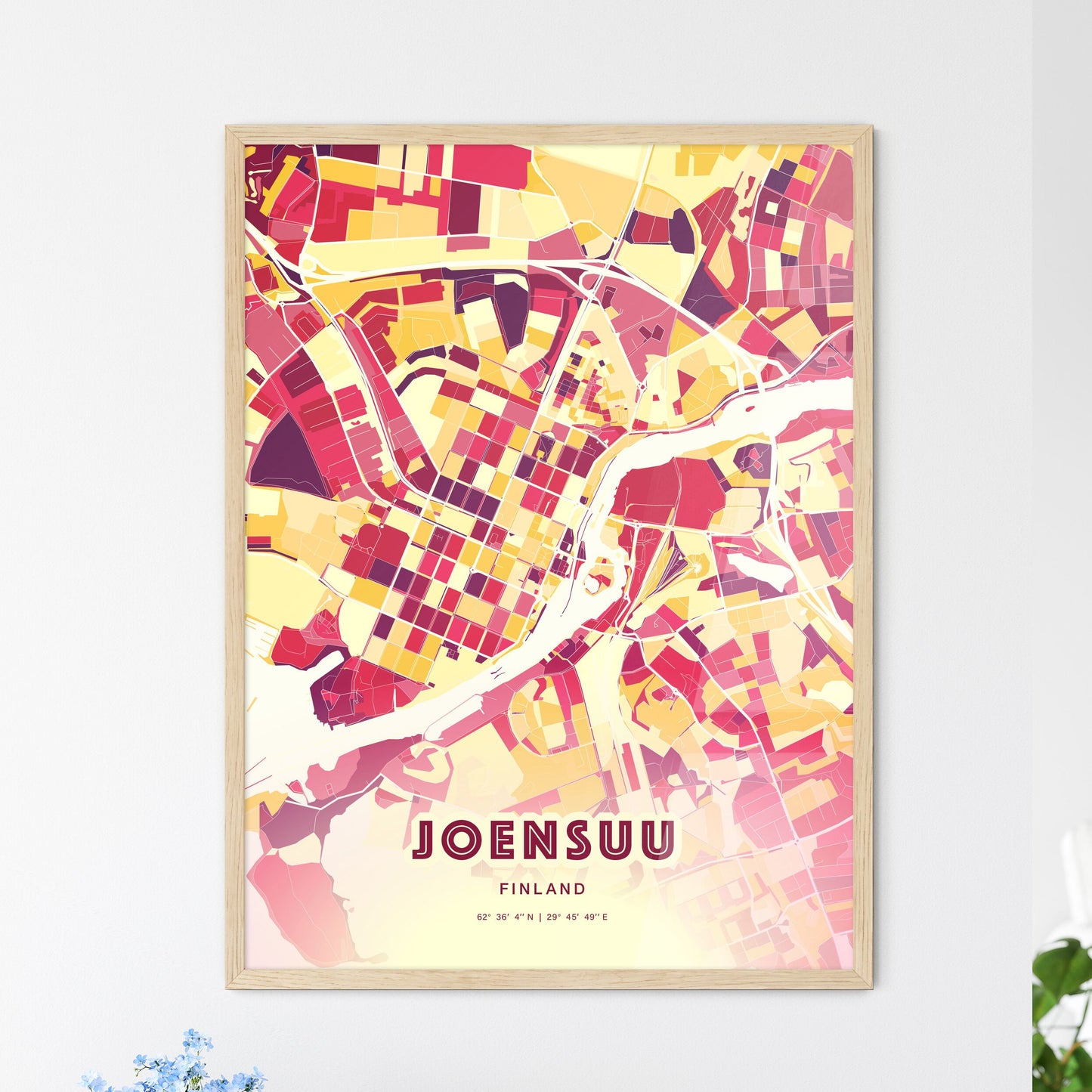 Colorful JOENSUU FINLAND Fine Art Map Hot Red