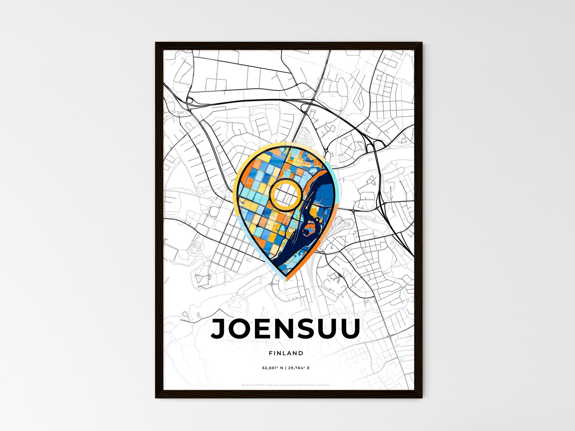 Joensuu Finland wedding art map with pointer icon