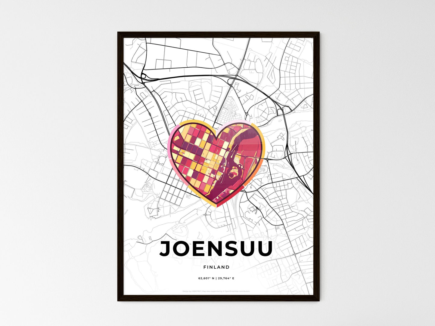 Joensuu Finland wedding art map with heart icon