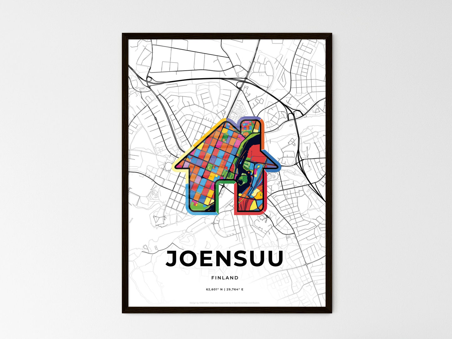 Joensuu Finland wedding art map with home icon