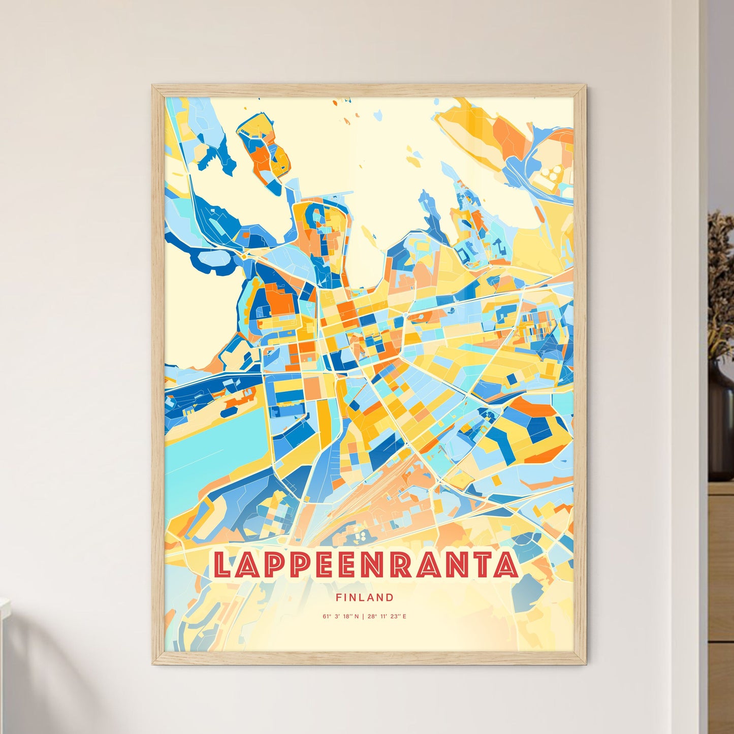 Colorful LAPPEENRANTA FINLAND Fine Art Map Blue Orange