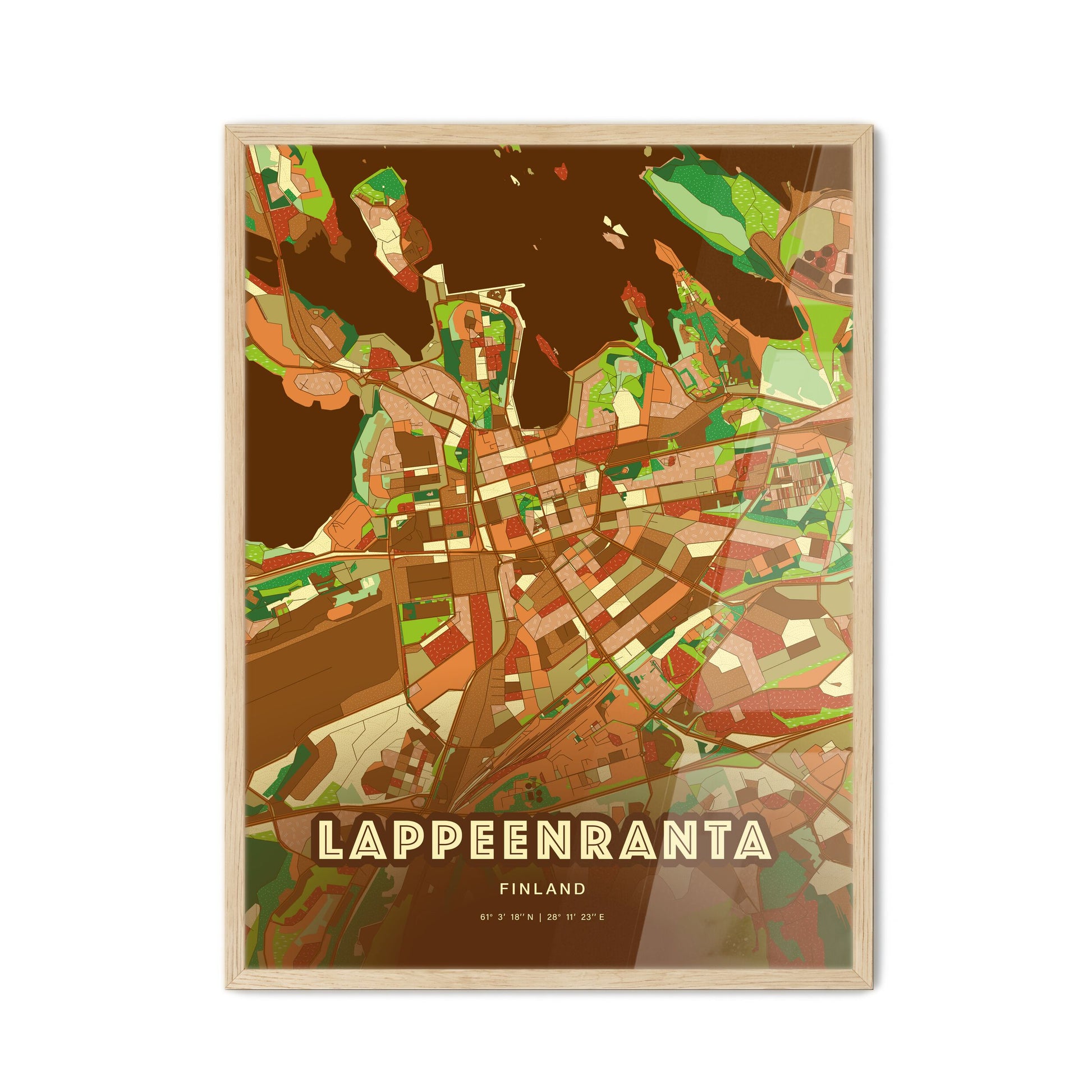 Colorful LAPPEENRANTA FINLAND Fine Art Map Farmhouse