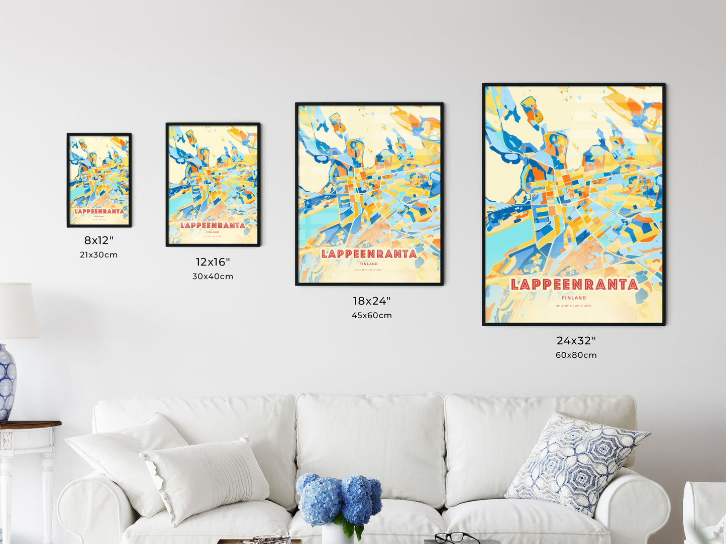 Colorful LAPPEENRANTA FINLAND Fine Art Map Blue Orange