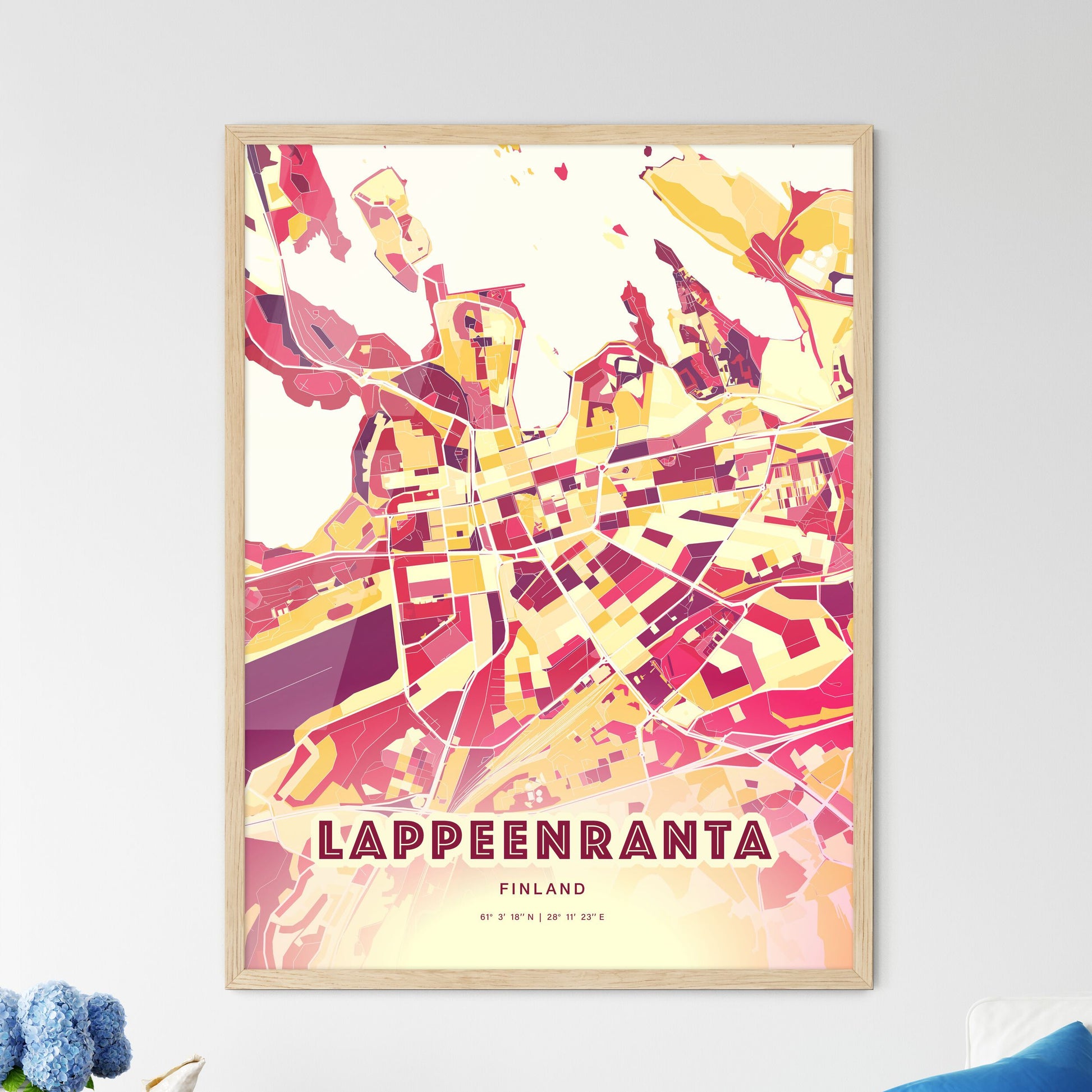 Colorful LAPPEENRANTA FINLAND Fine Art Map Hot Red