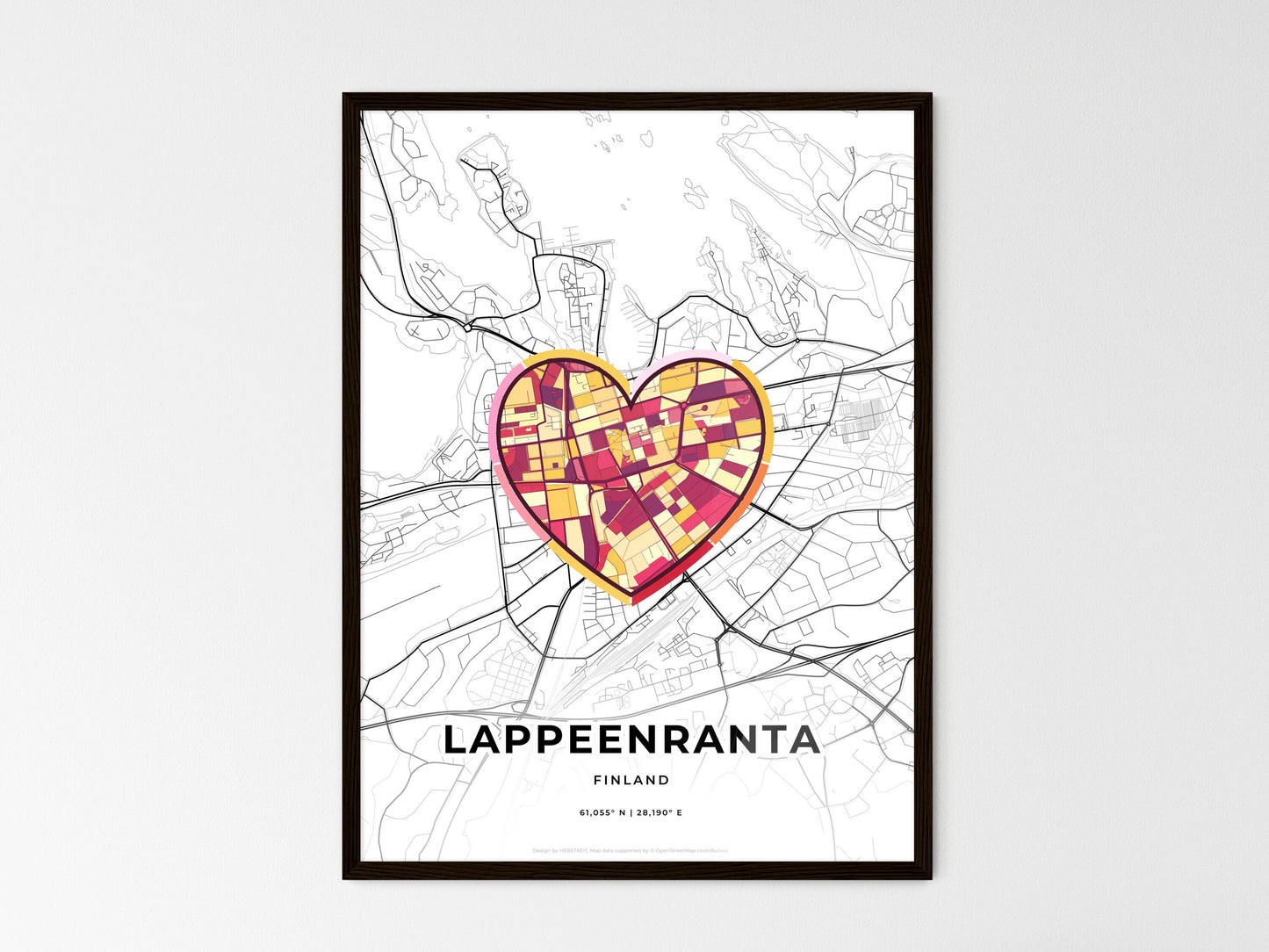 Lappeenranta Finland wedding art map with heart icon