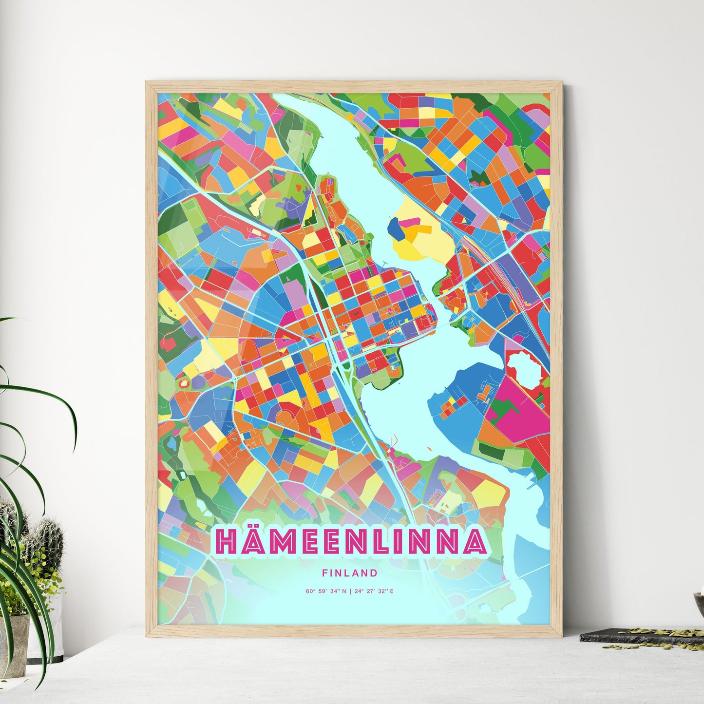 Colorful HÄMEENLINNA FINLAND Fine Art Map Crazy Colors