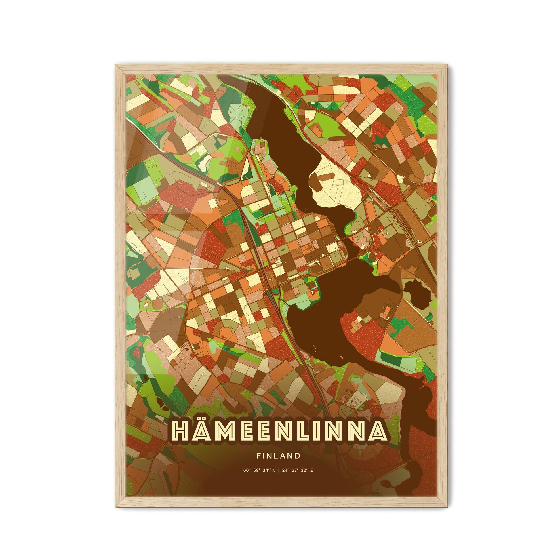 Colorful HÄMEENLINNA FINLAND Fine Art Map Farmhouse