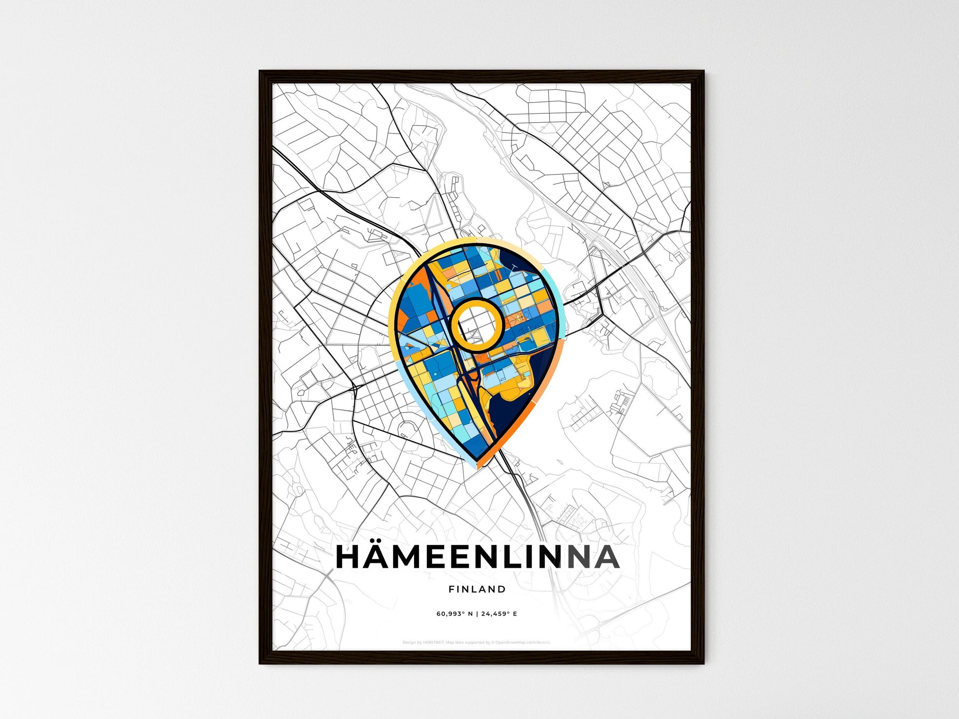 Hämeenlinna Finland wedding art map with pointer icon