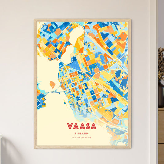 Colorful Vaasa Finland Fine Art Map Blue Orange