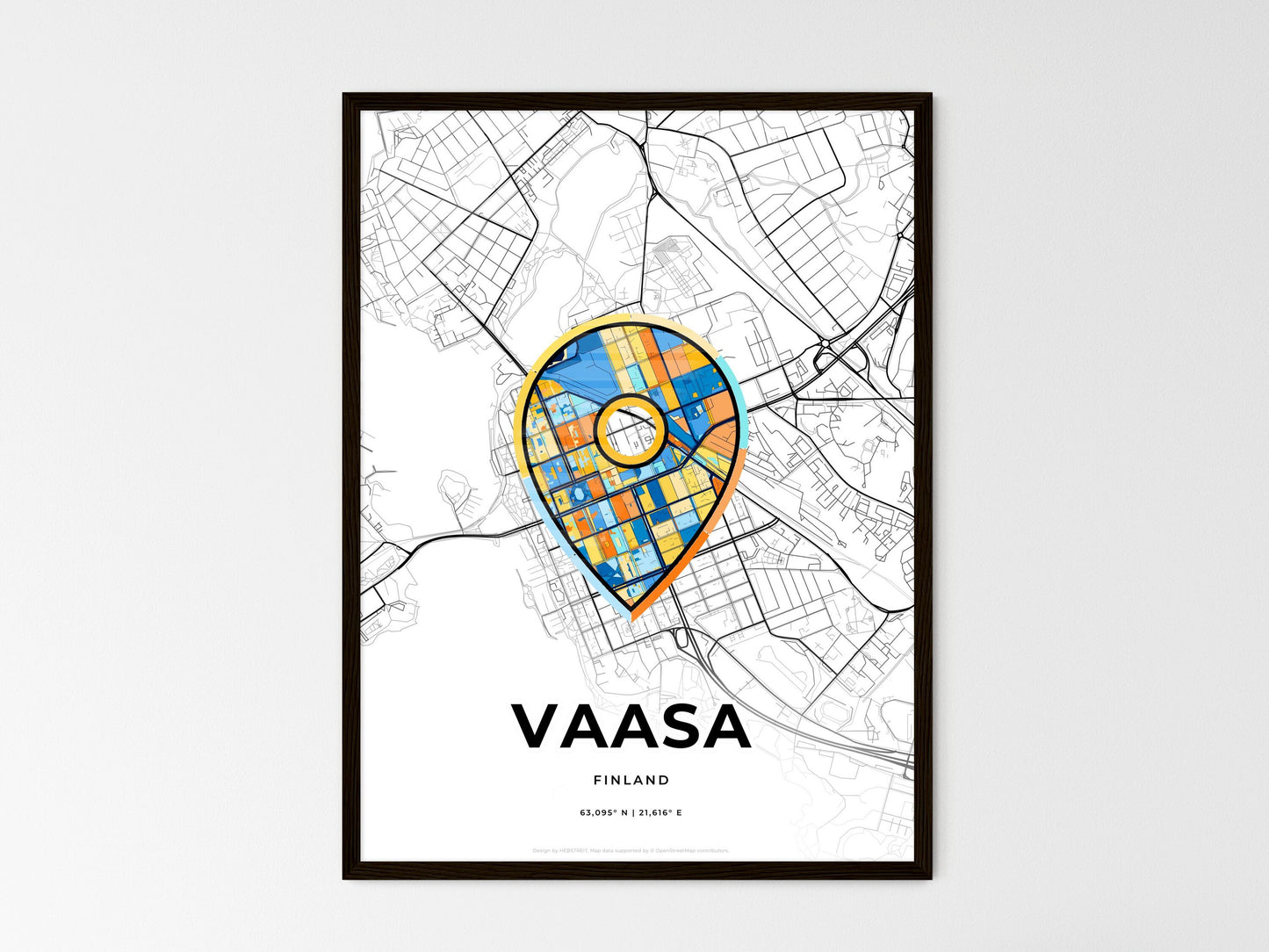 Vaasa Finland wedding art map with pointer icon