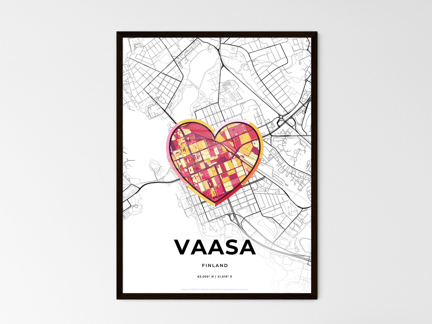 Vaasa Finland wedding art map with heart icon
