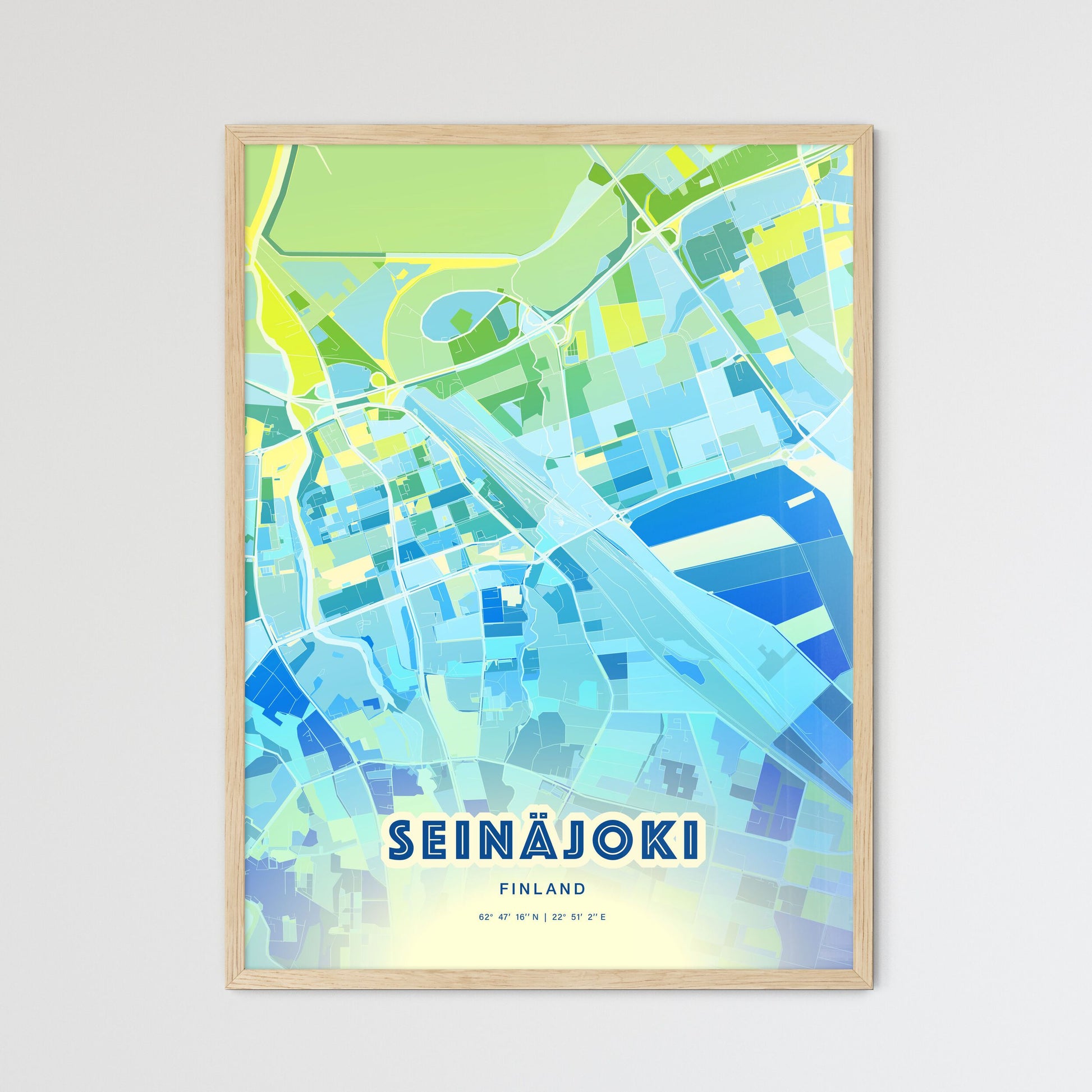 Colorful SEINÄJOKI FINLAND Fine Art Map Cool Blue