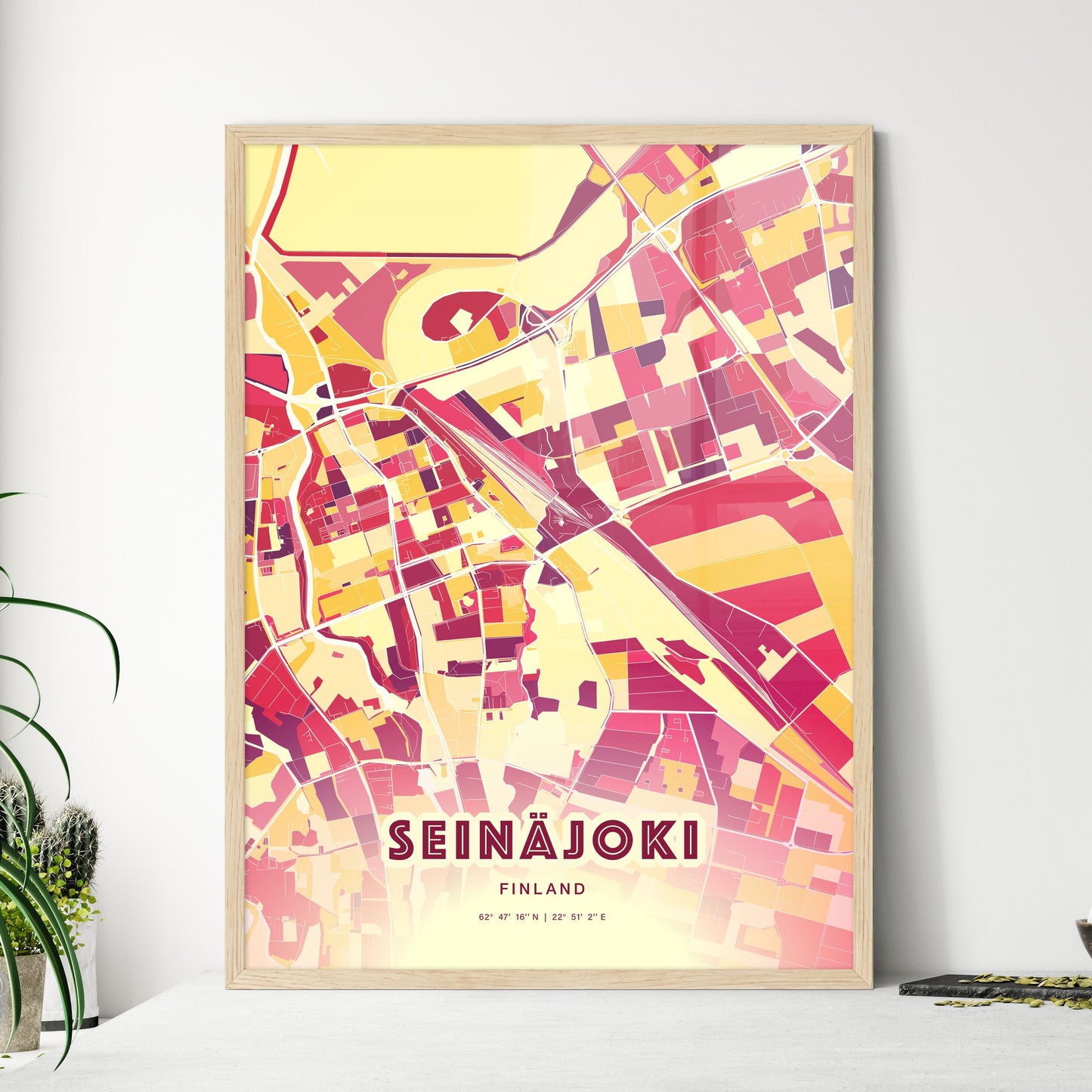 Colorful SEINÄJOKI FINLAND Fine Art Map Hot Red