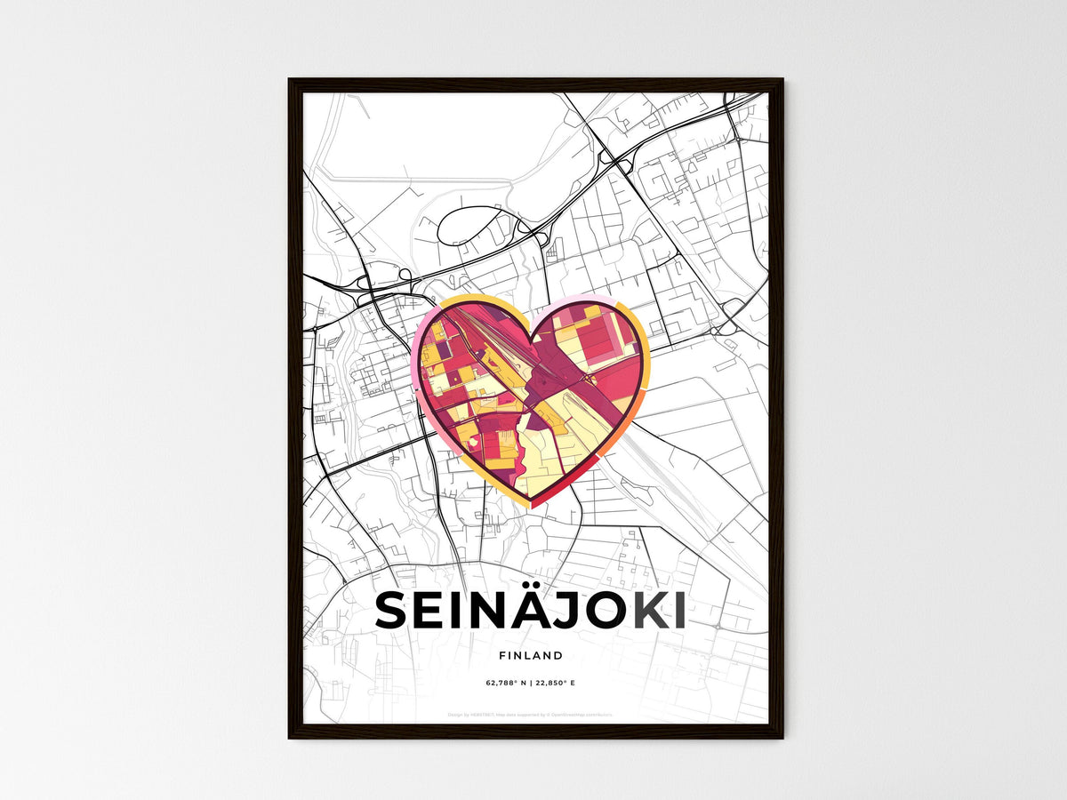 Seinäjoki Finland wedding art map with heart icon