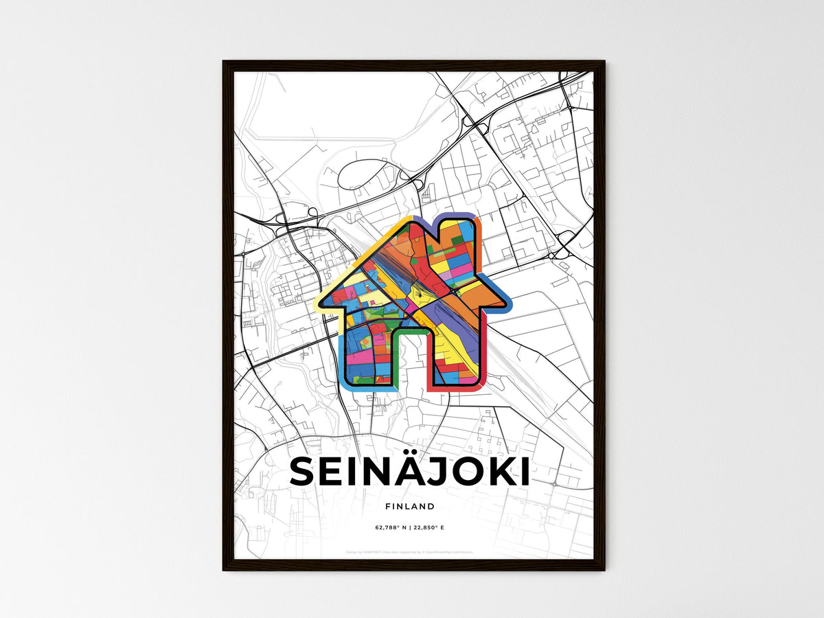 Seinäjoki Finland wedding art map with home icon