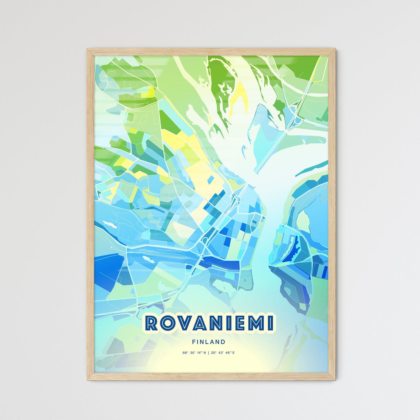 Colorful ROVANIEMI FINLAND Fine Art Map Cool Blue