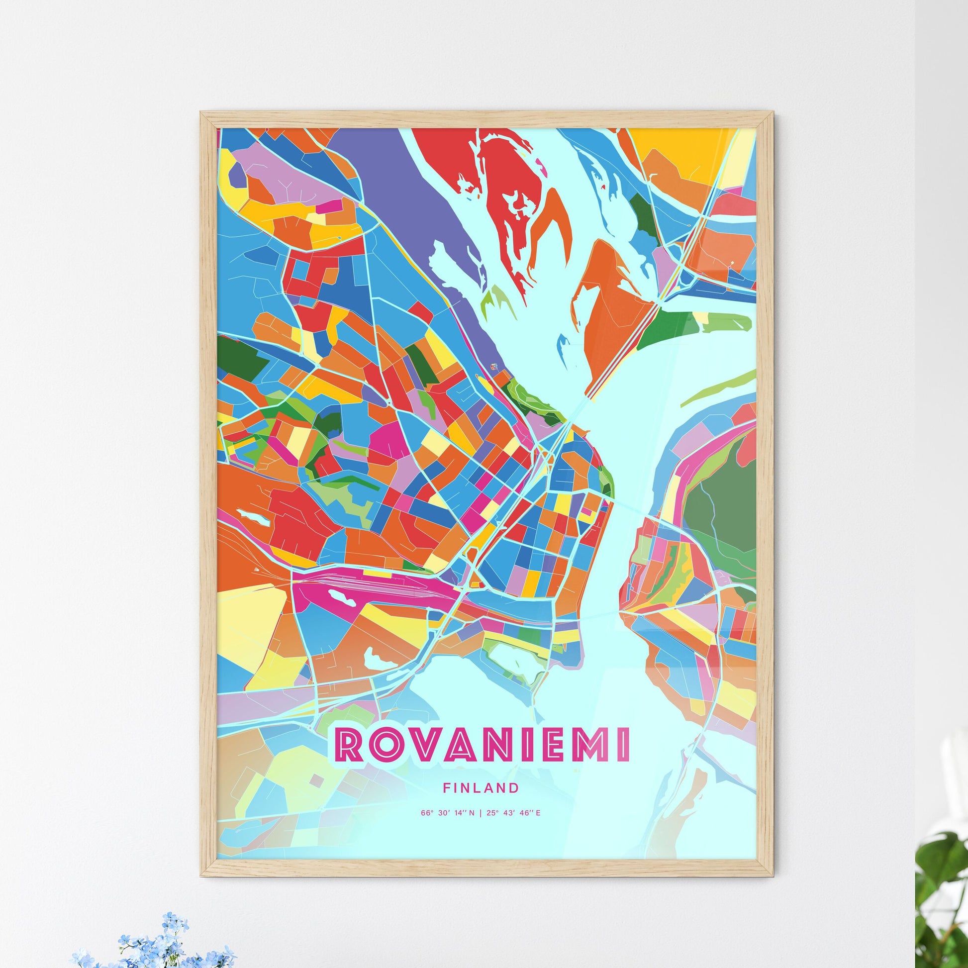 Colorful ROVANIEMI FINLAND Fine Art Map Crazy Colors