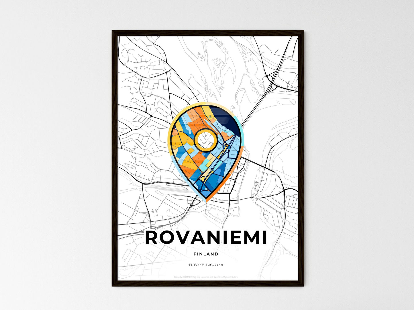 Rovaniemi Finland wedding art map with pointer icon
