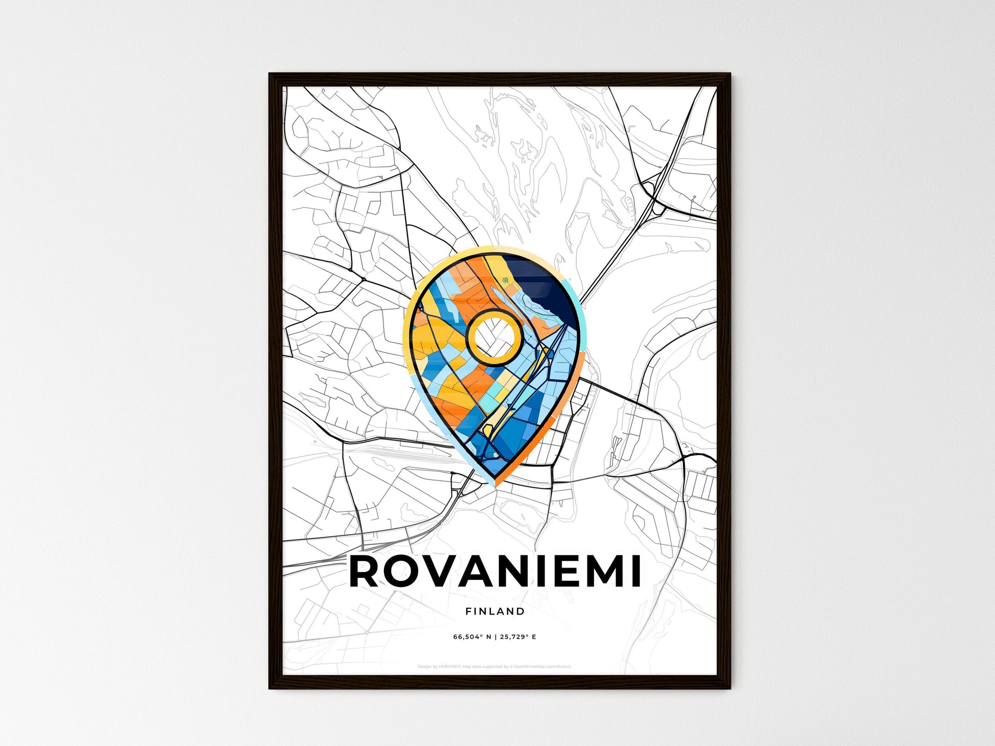 Rovaniemi Finland wedding art map with pointer icon