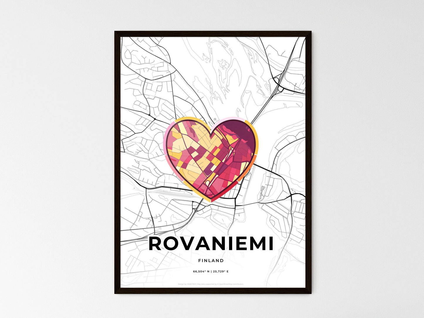 Rovaniemi Finland wedding art map with heart icon