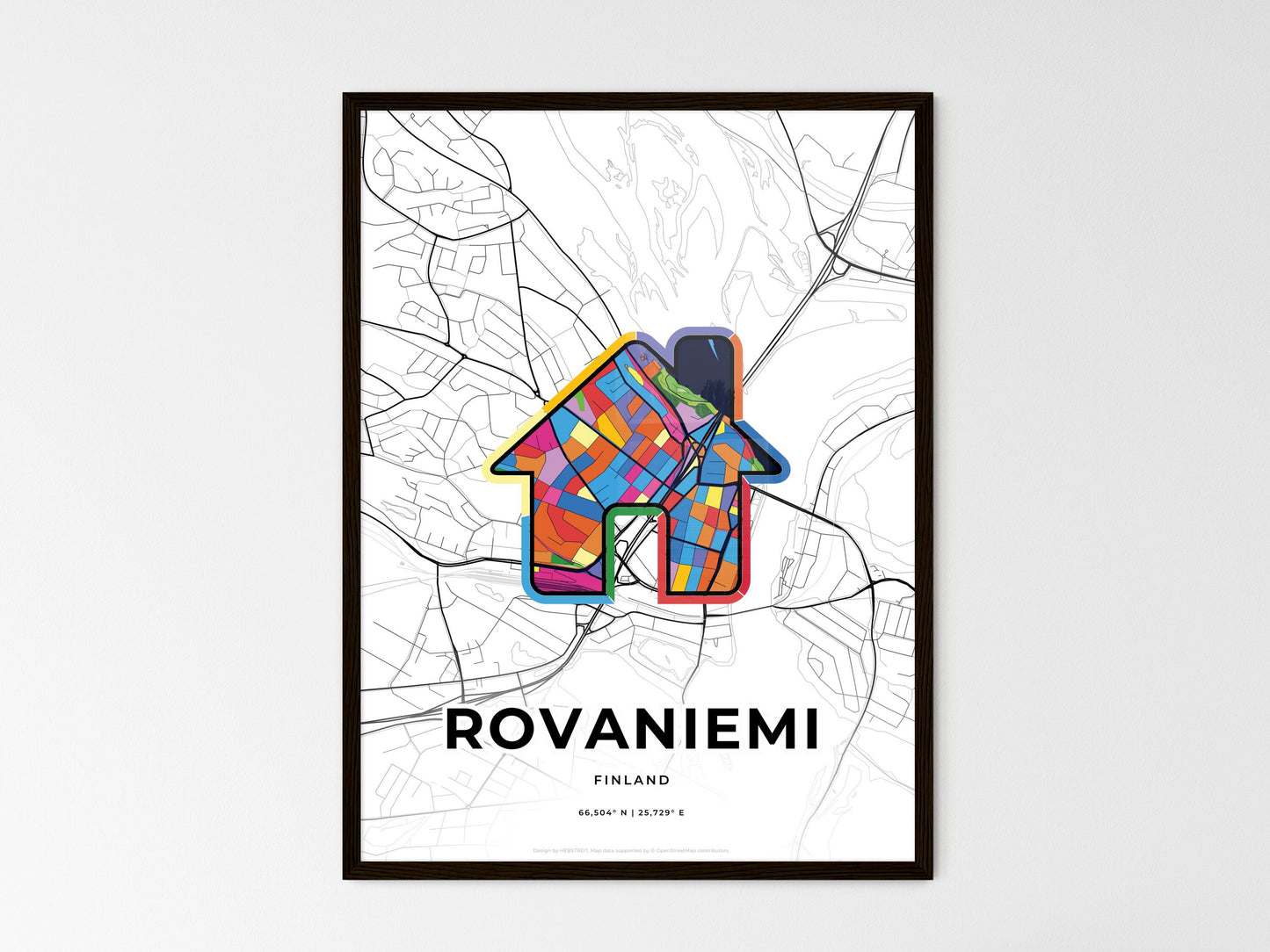 Rovaniemi Finland wedding art map with home icon