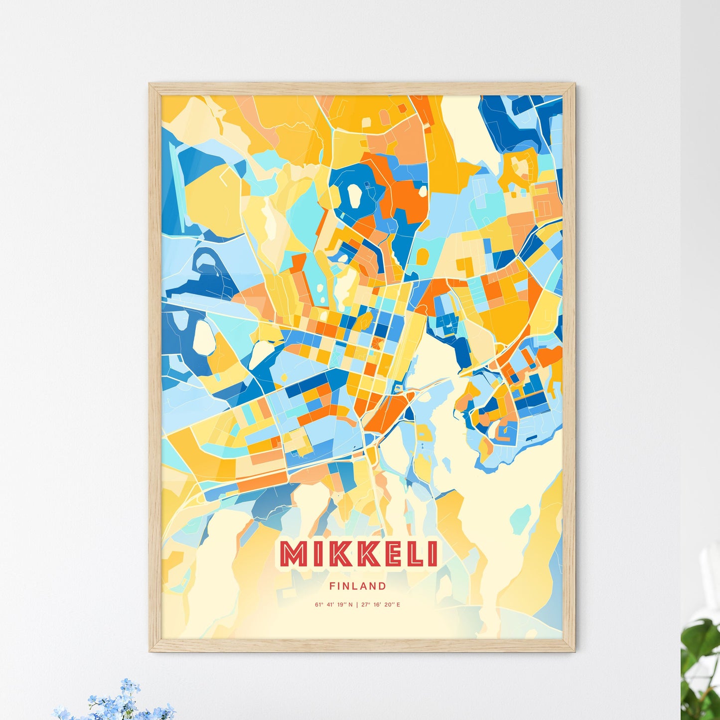 Colorful MIKKELI FINLAND Fine Art Map Blue Orange