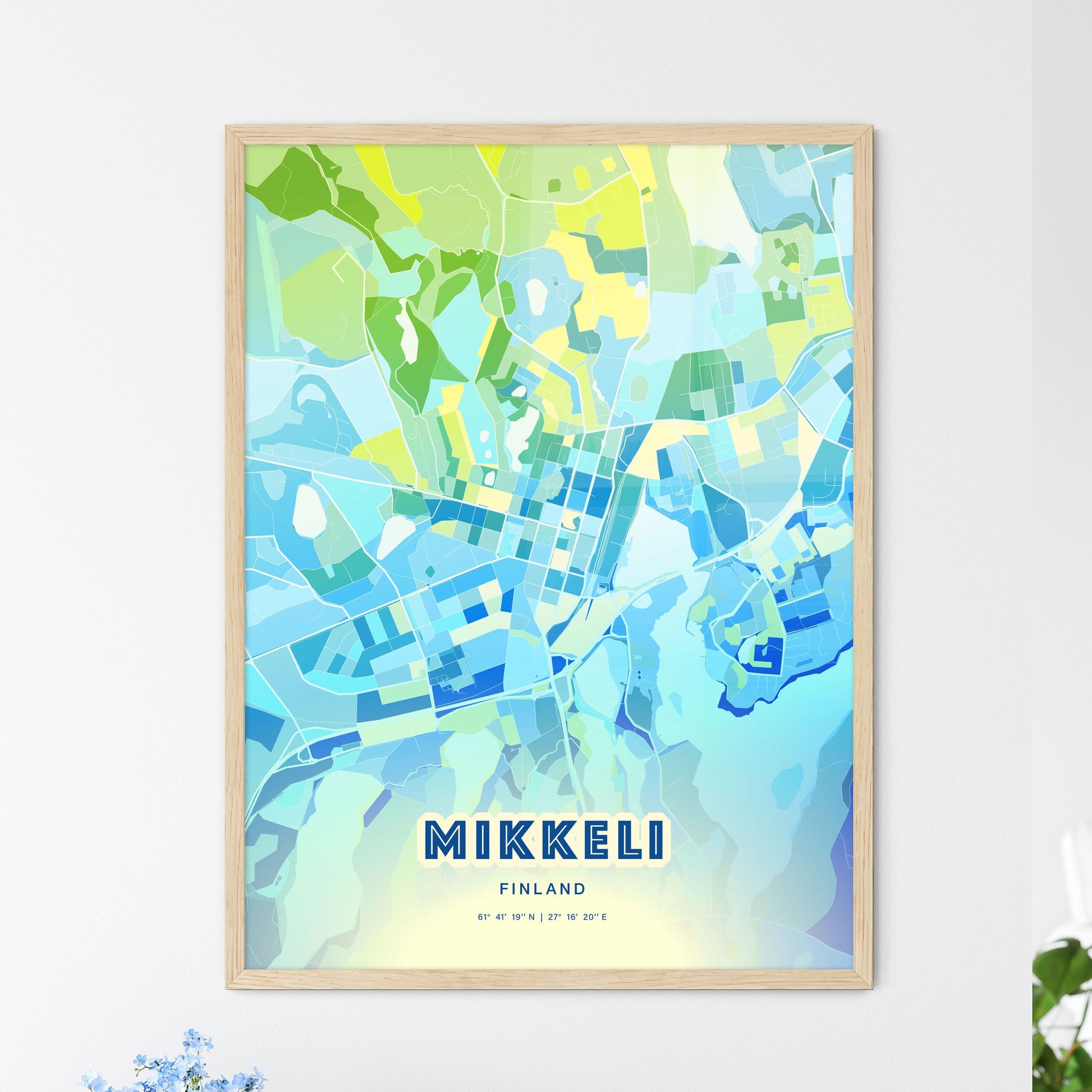 Colorful MIKKELI FINLAND Fine Art Map Cool Blue