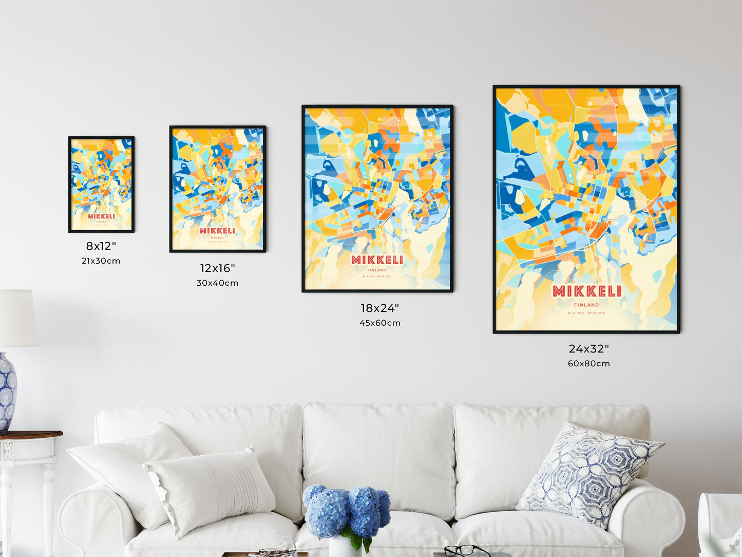 Colorful MIKKELI FINLAND Fine Art Map Blue Orange