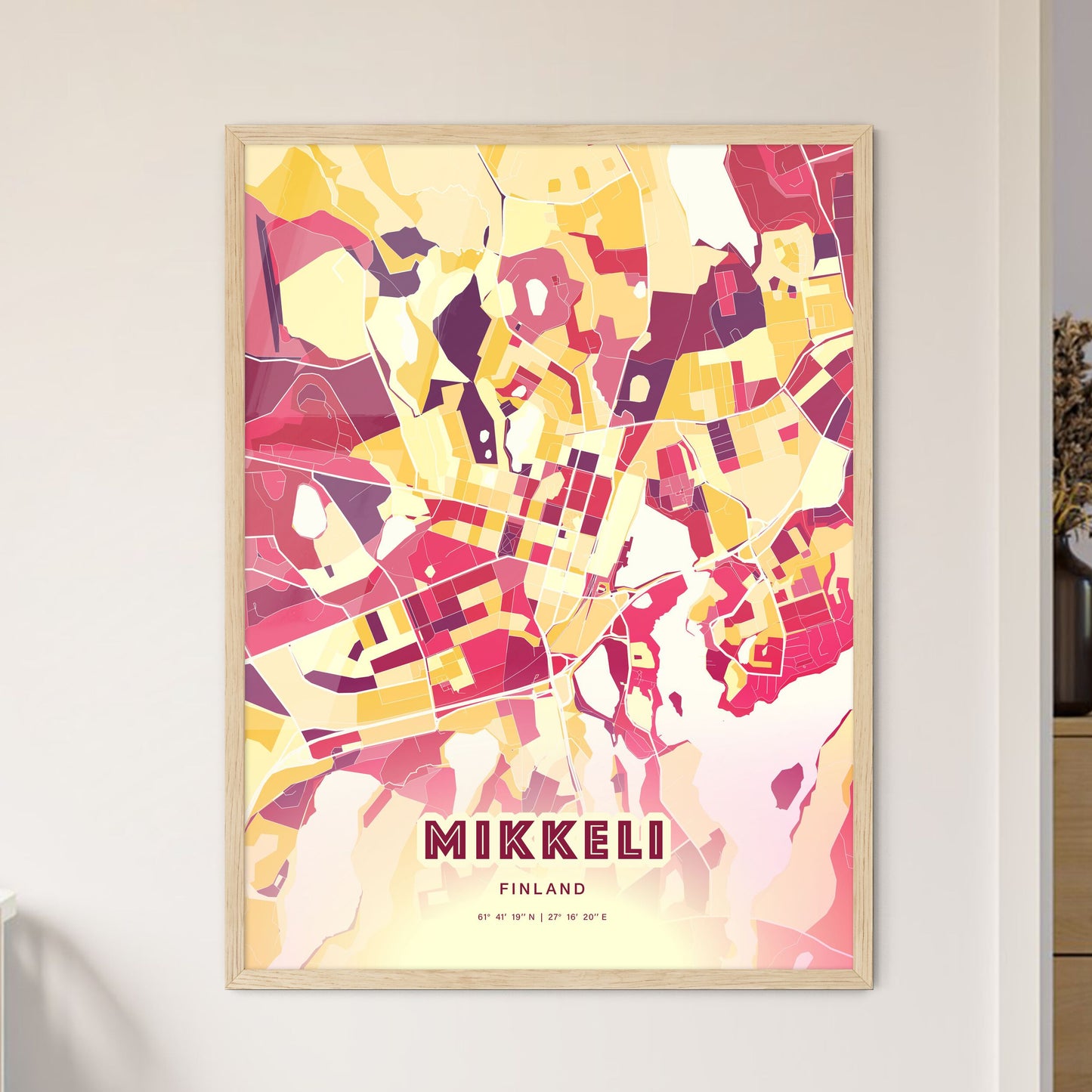 Colorful MIKKELI FINLAND Fine Art Map Hot Red