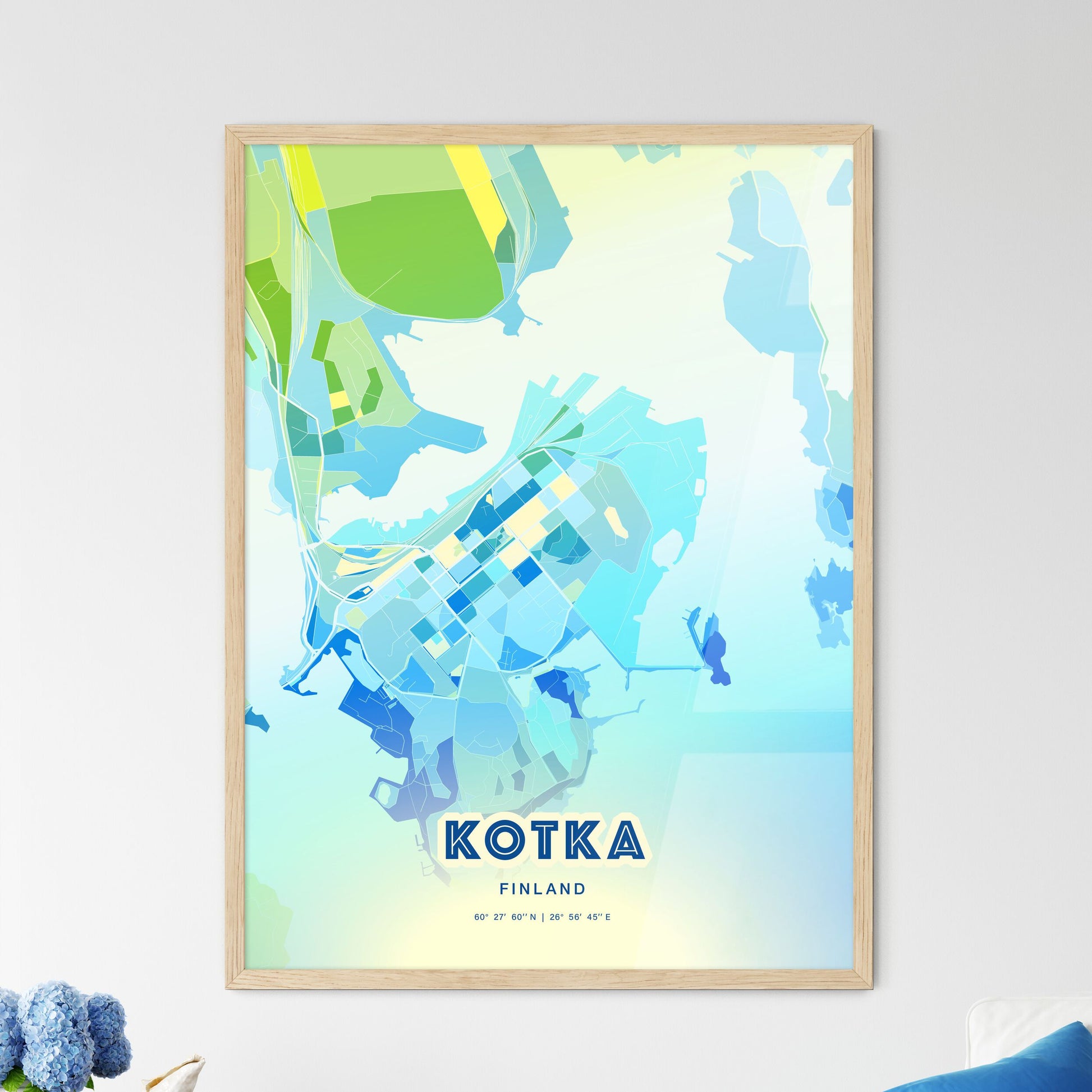 Colorful KOTKA FINLAND Fine Art Map Cool Blue