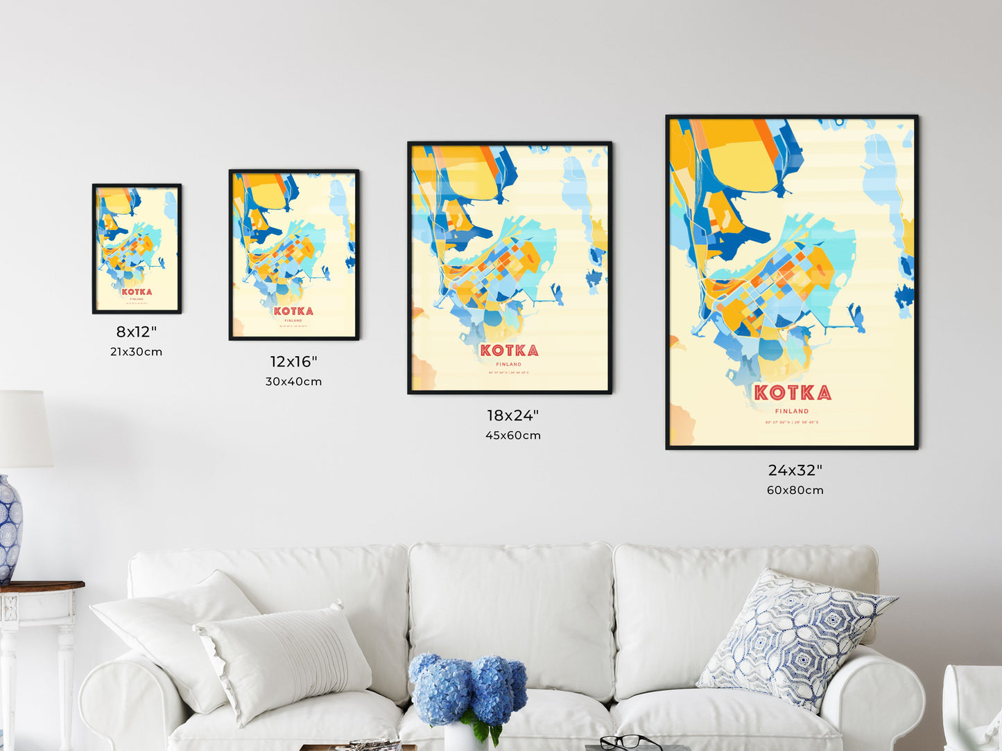 Colorful KOTKA FINLAND Fine Art Map Blue Orange