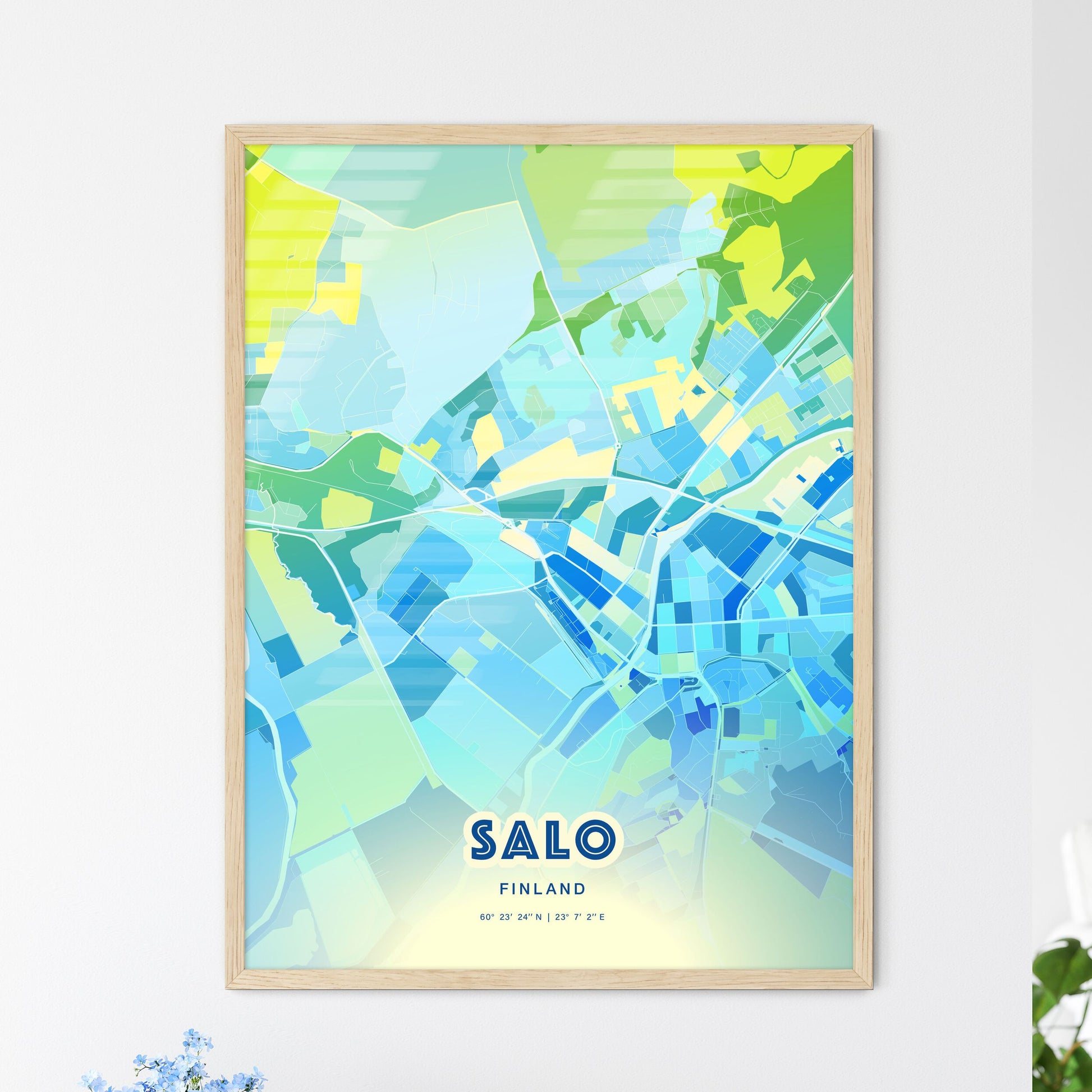 Colorful SALO FINLAND Fine Art Map Cool Blue