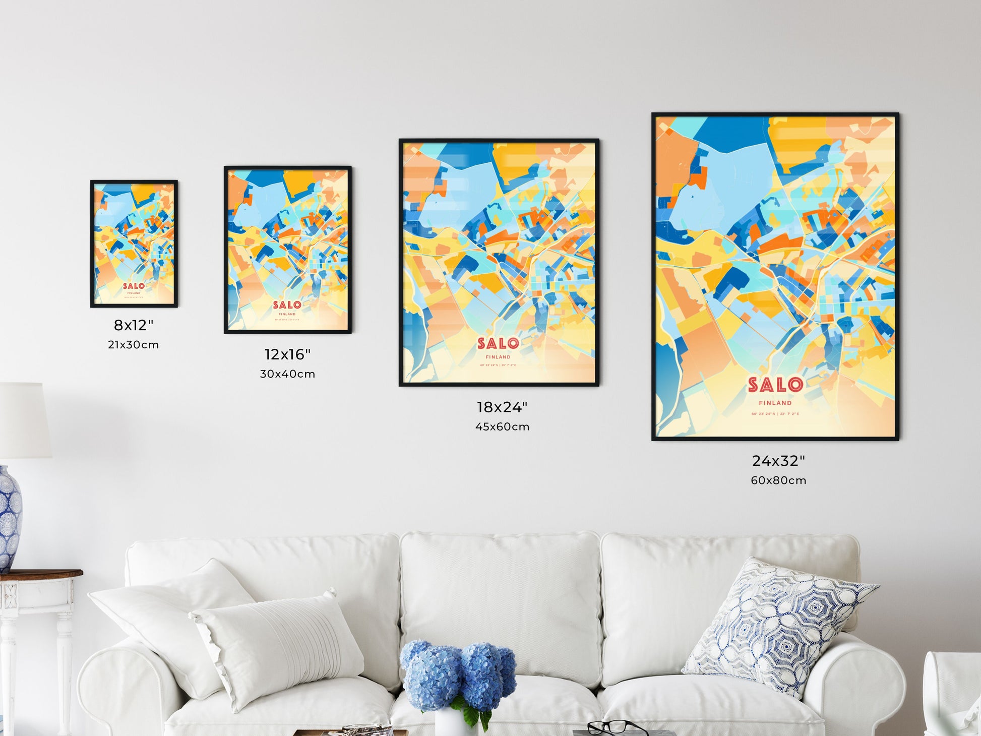 Colorful SALO FINLAND Fine Art Map Blue Orange