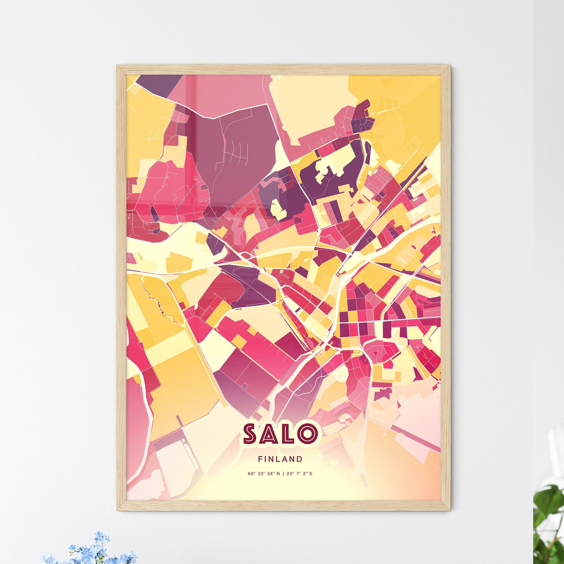 Colorful SALO FINLAND Fine Art Map Hot Red