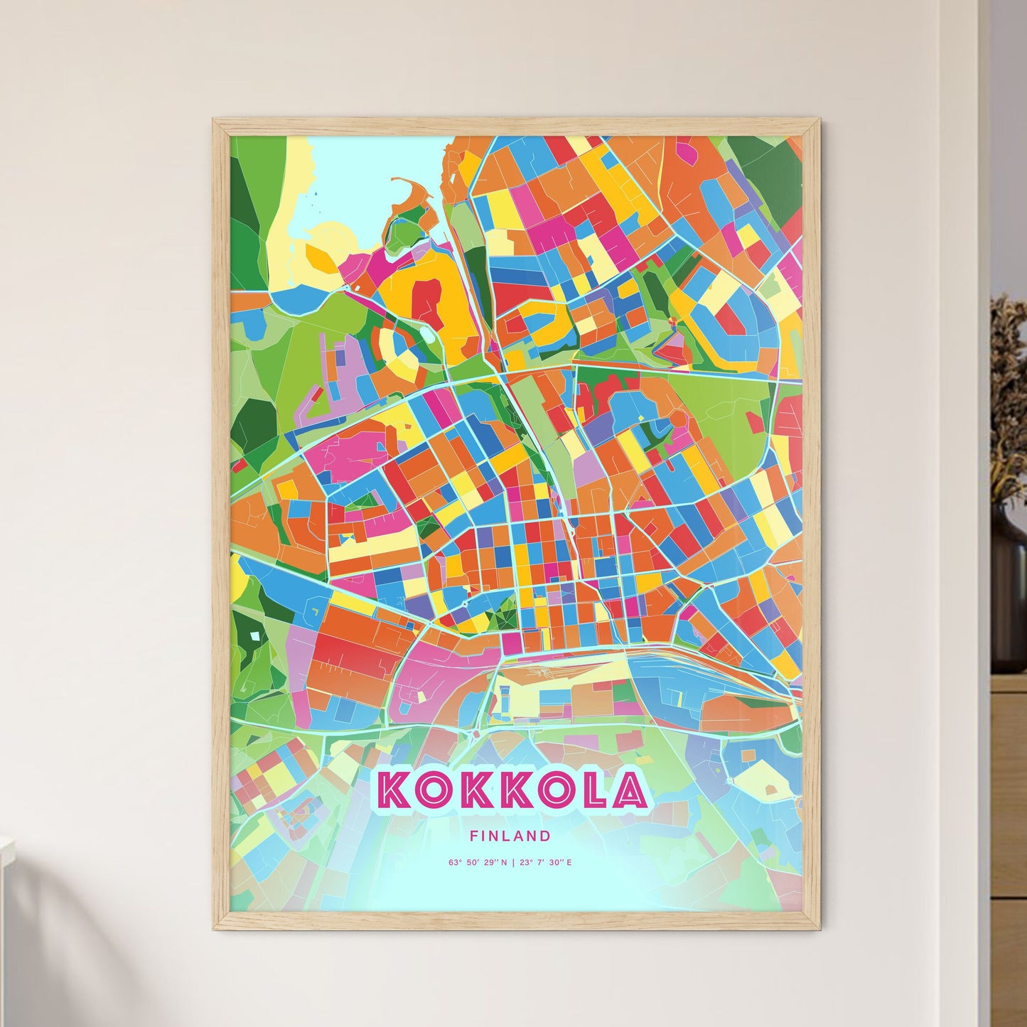 Colorful KOKKOLA FINLAND Fine Art Map Crazy Colors