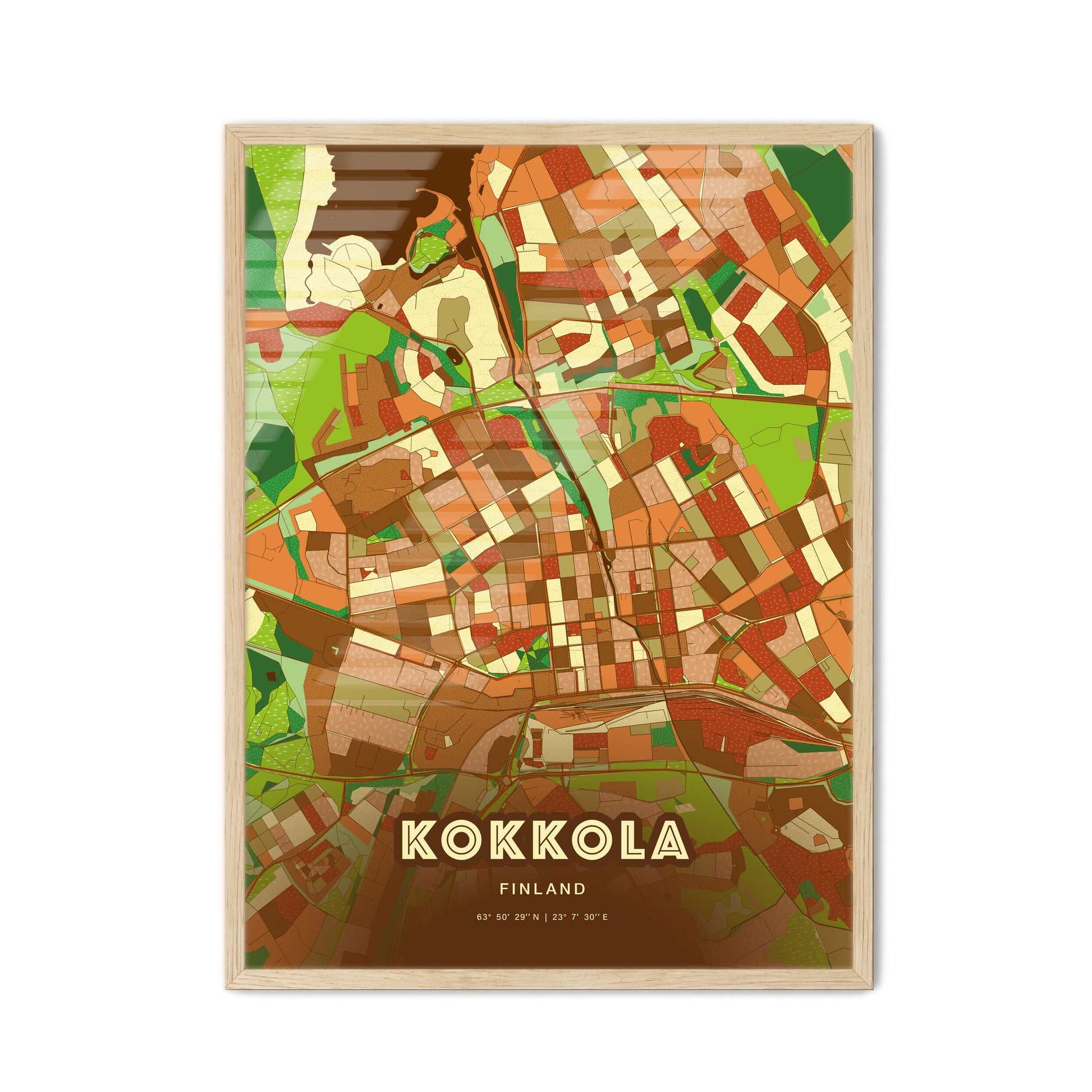 Colorful KOKKOLA FINLAND Fine Art Map Farmhouse