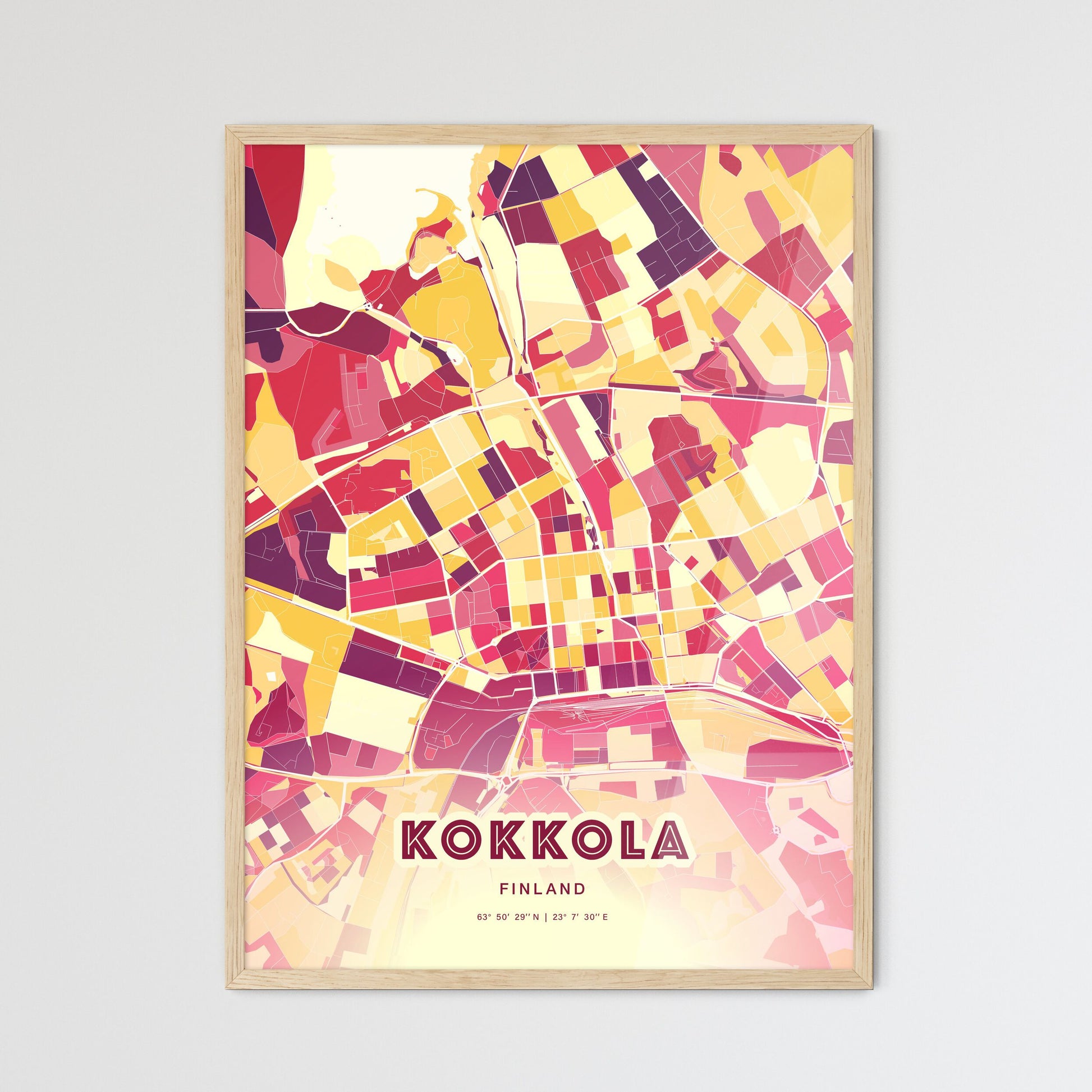 Colorful KOKKOLA FINLAND Fine Art Map Hot Red