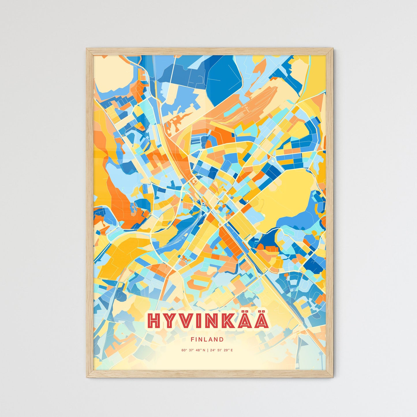 Colorful HYVINKÄÄ FINLAND Fine Art Map Blue Orange