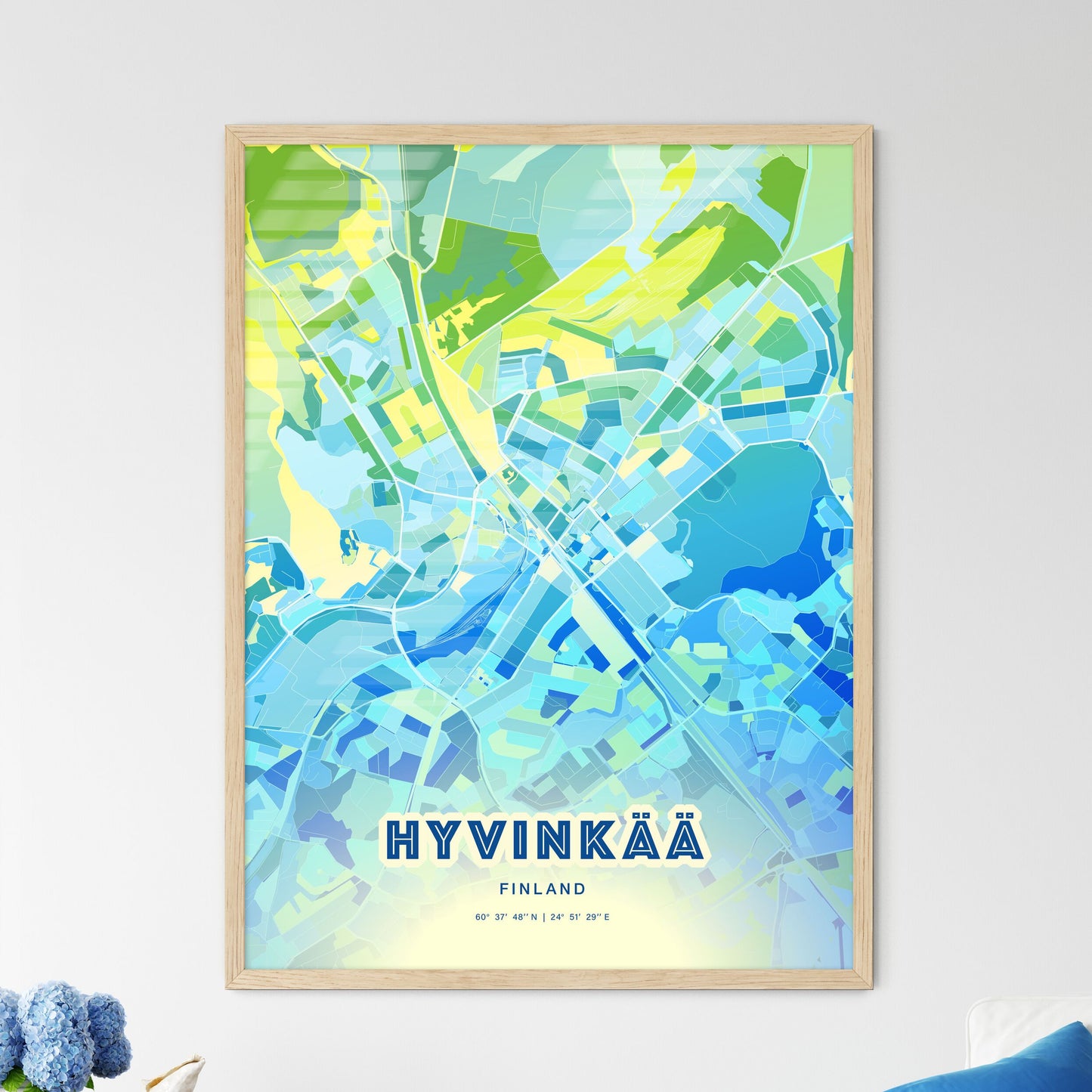 Colorful HYVINKÄÄ FINLAND Fine Art Map Cool Blue